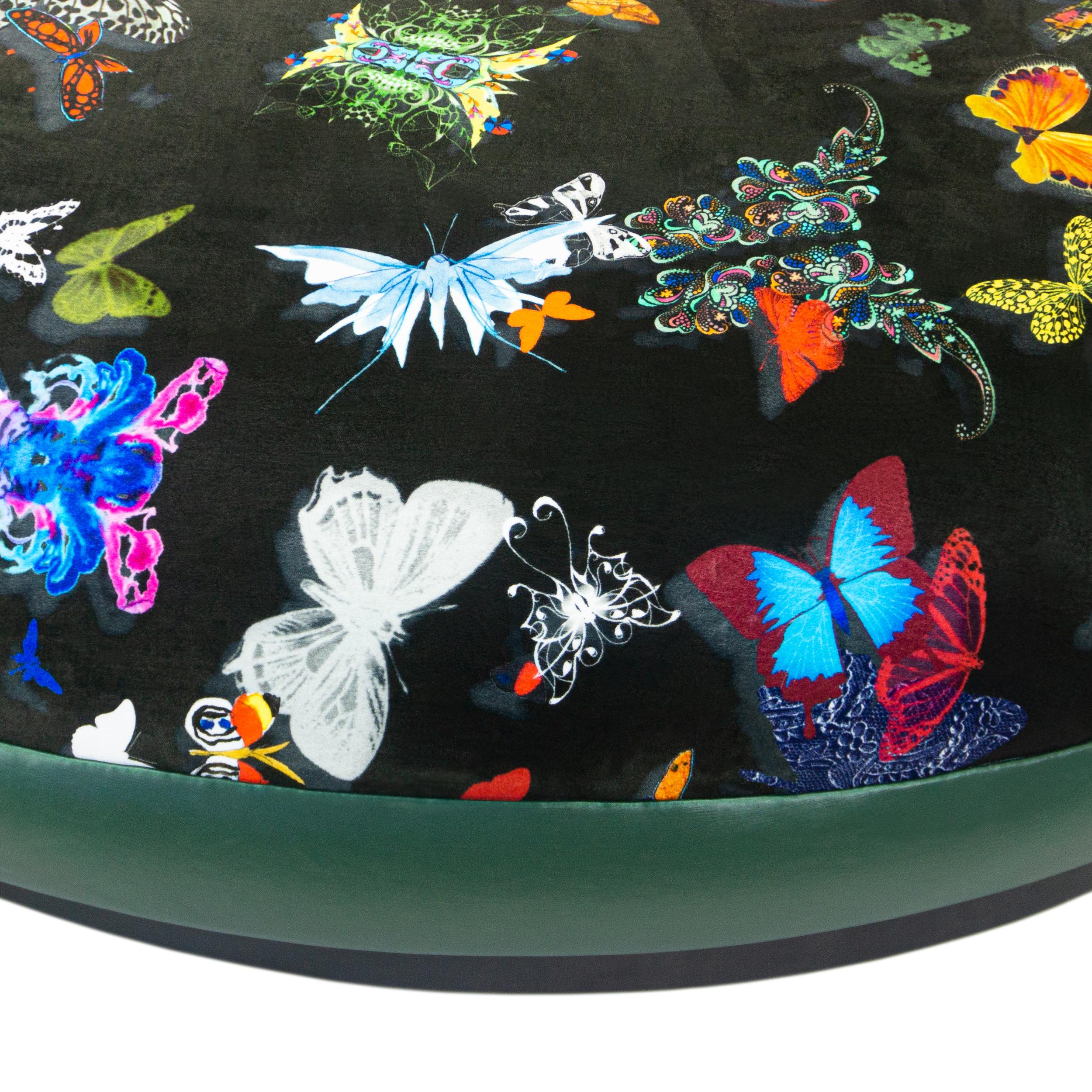 Modern Large Round Upholstered Butterfly Ottoman, Customizable For Sale