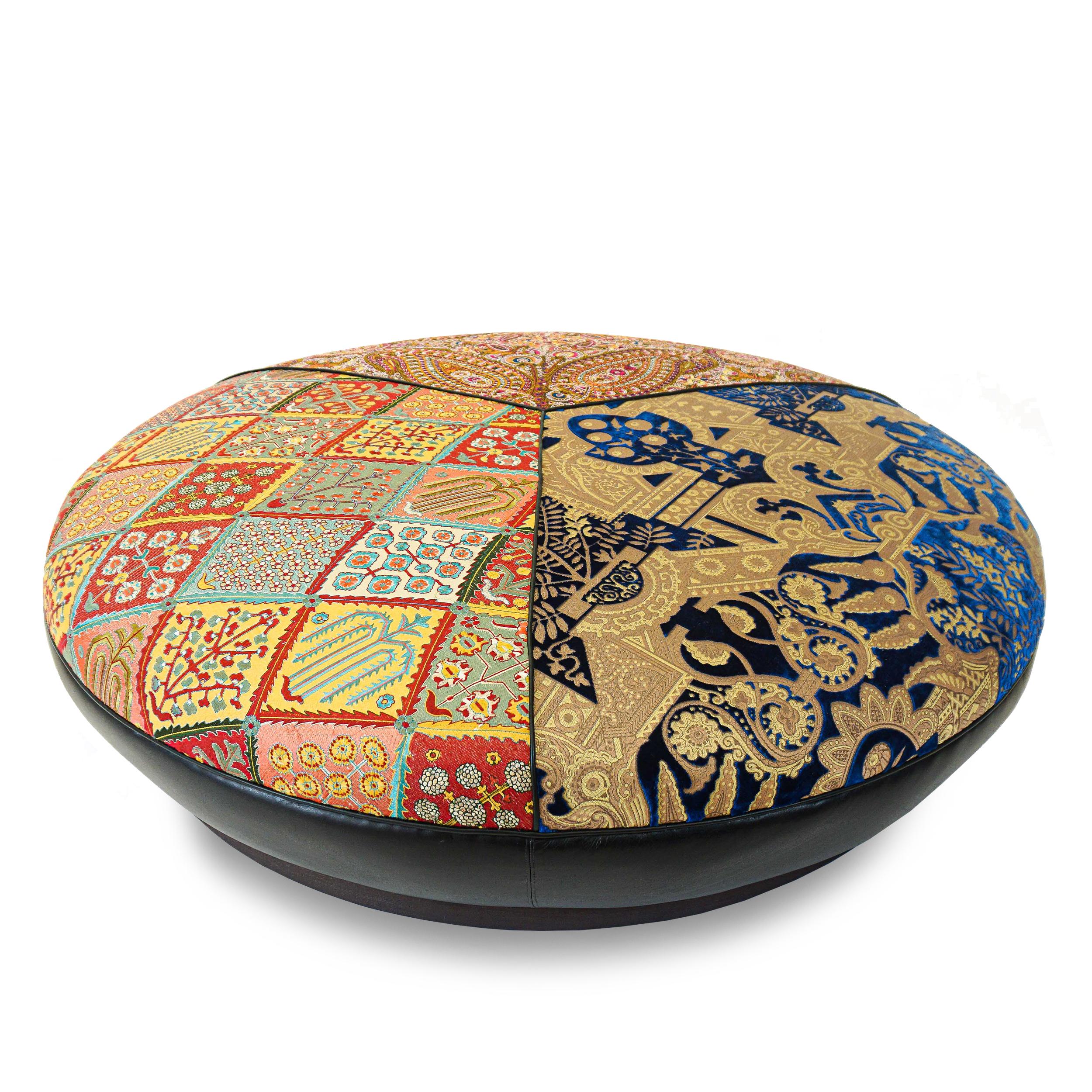 Large Round Upholstered Moroccan-Inspired Ottoman, Customizable In New Condition For Sale In Greenwich, CT