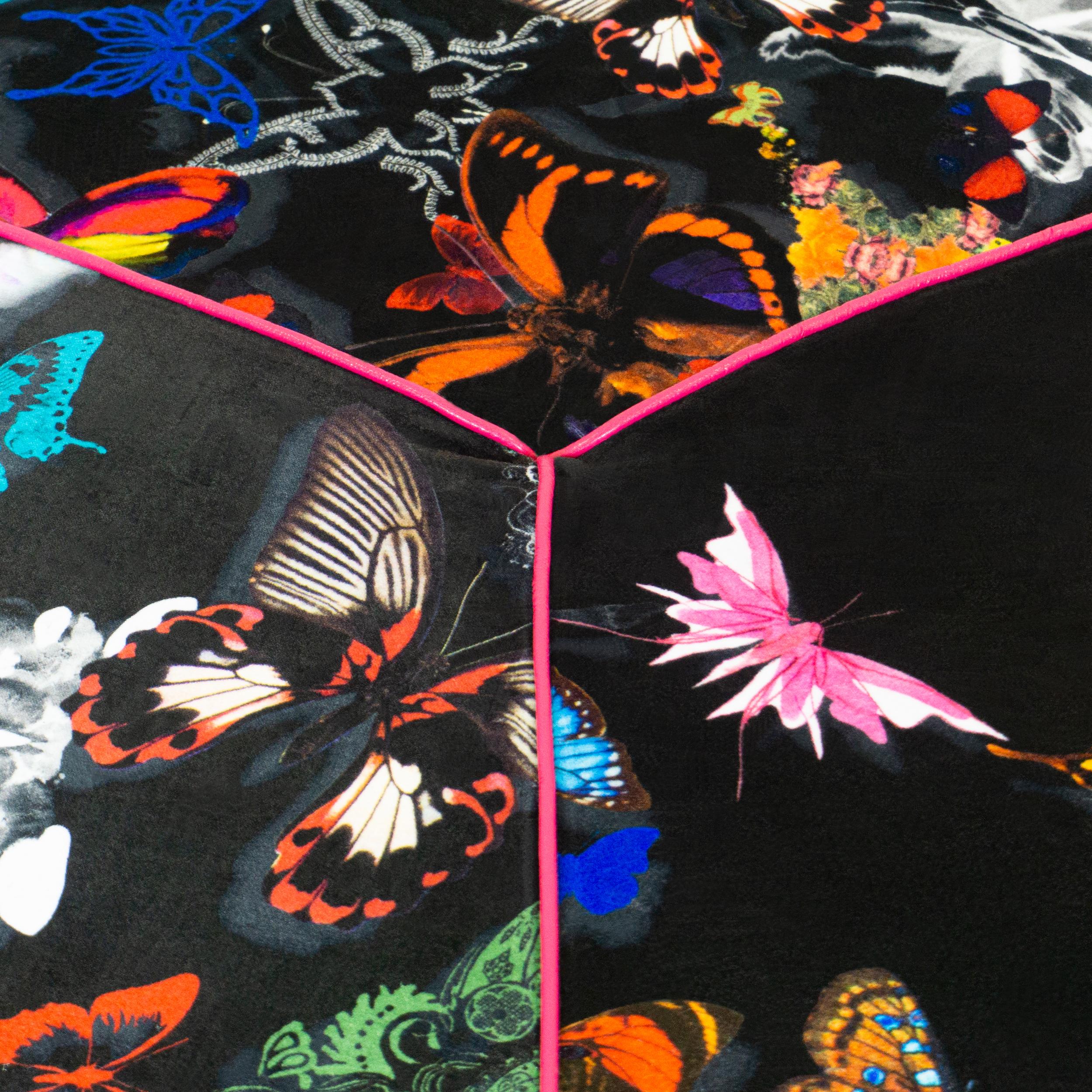 American Large Round Upholstered Butterfly Ottoman, Customizable For Sale