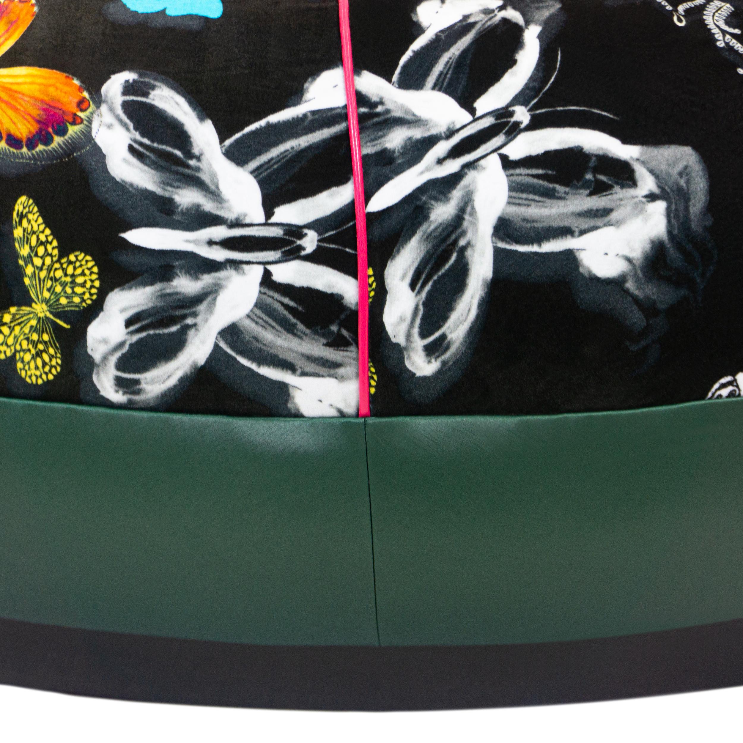 Contemporary Large Round Upholstered Butterfly Ottoman, Customizable For Sale