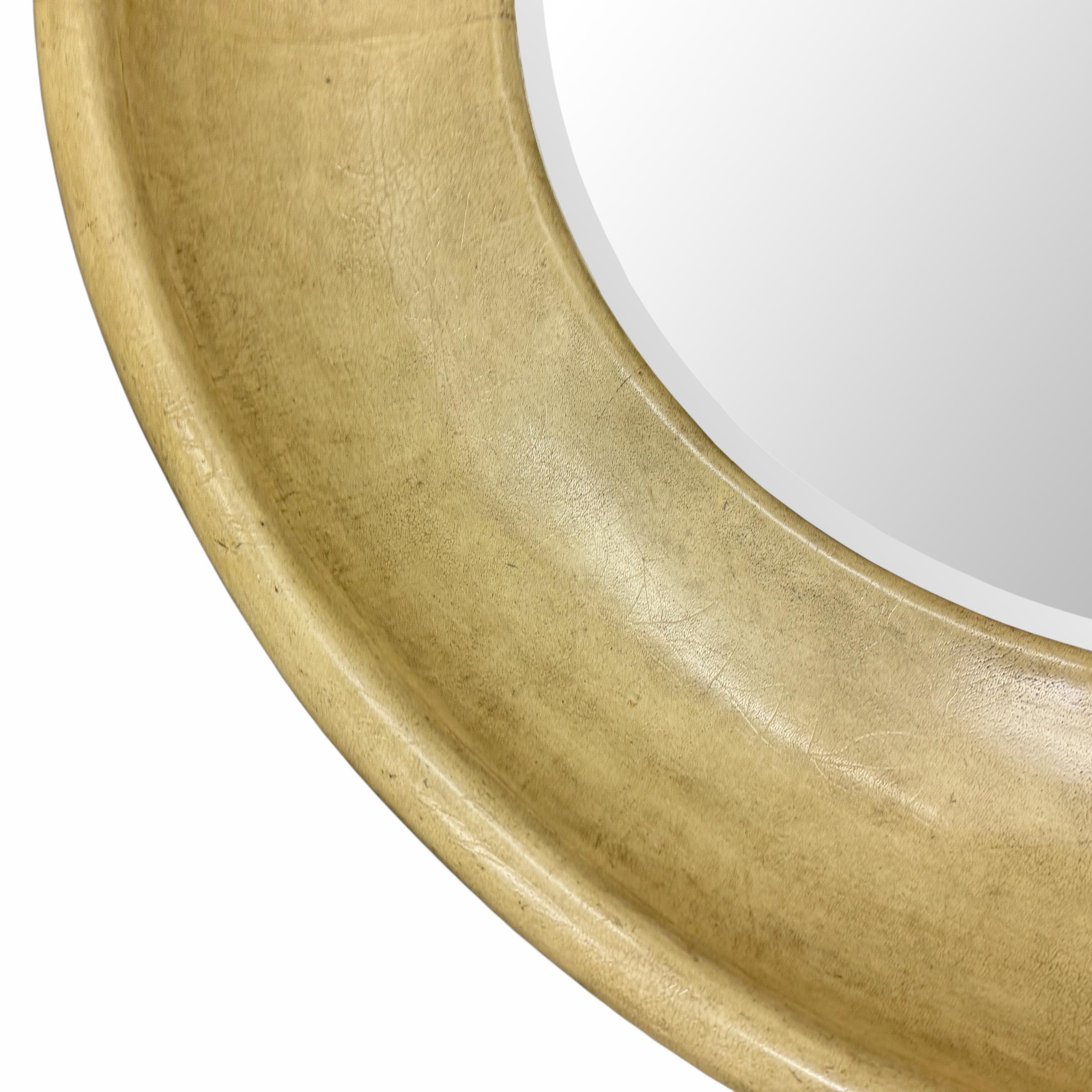 Large Round Velum Framed Mirror In Good Condition In Chicago, IL