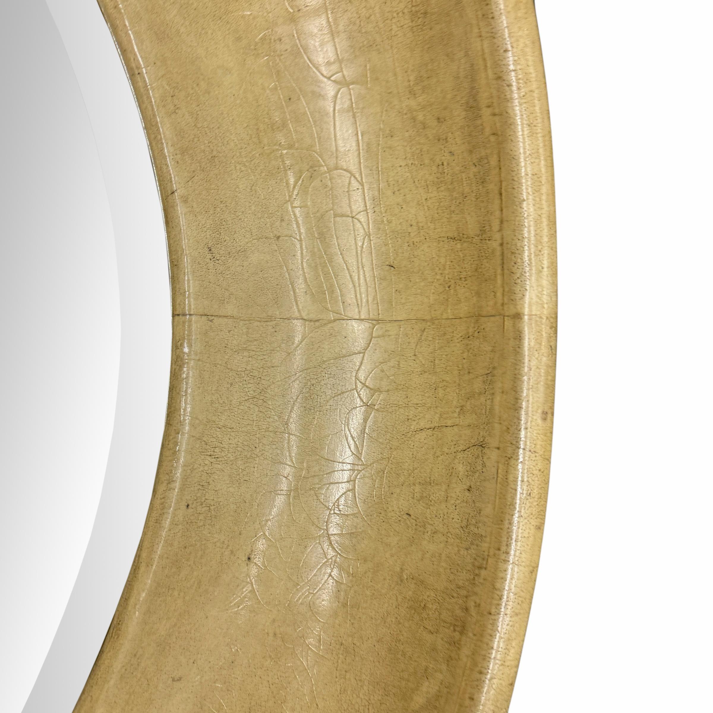 Leather Large Round Velum Framed Mirror