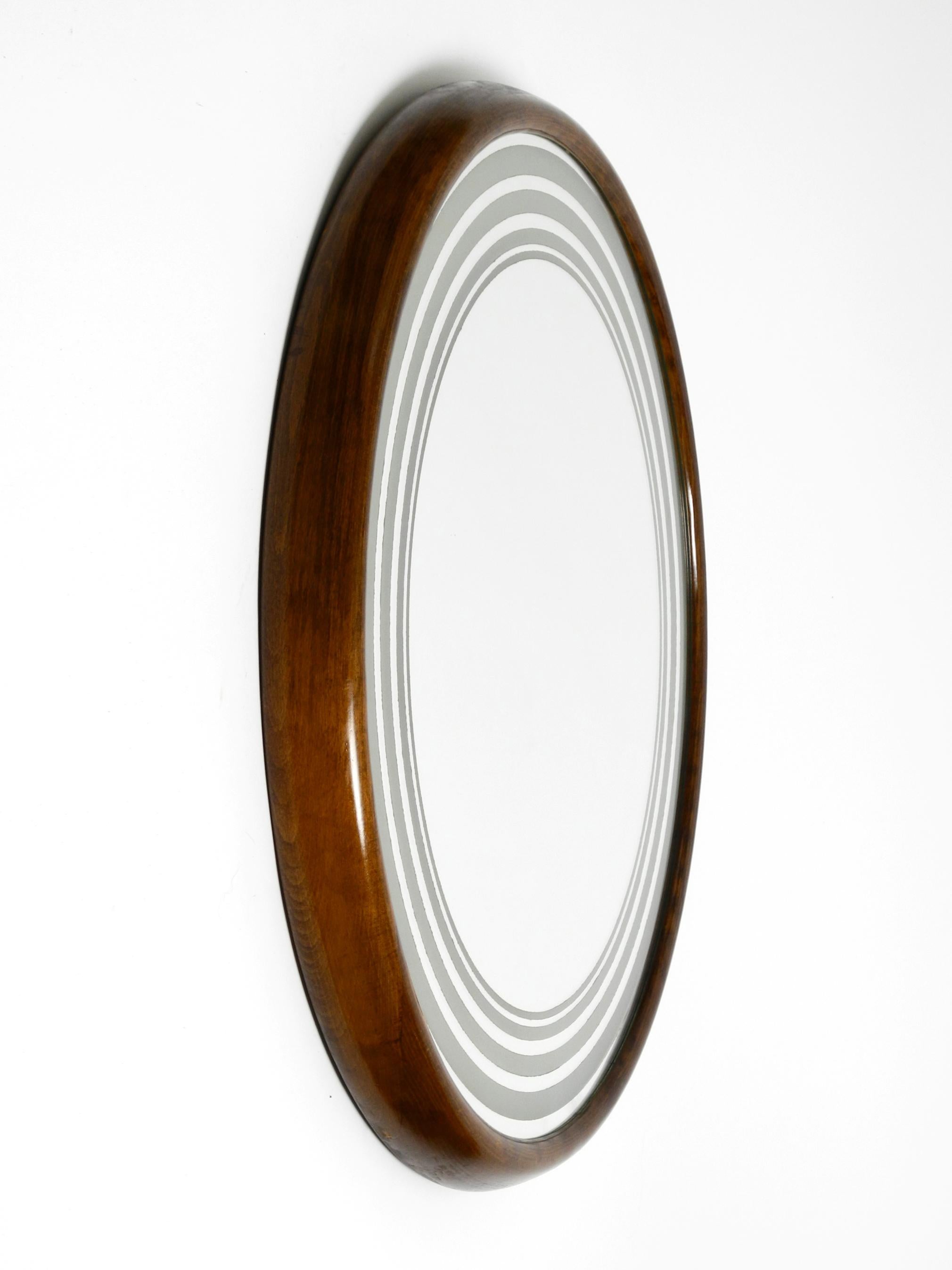 Mid-20th Century Large round very rare Italian 1960s illuminated walnut wall mirror For Sale
