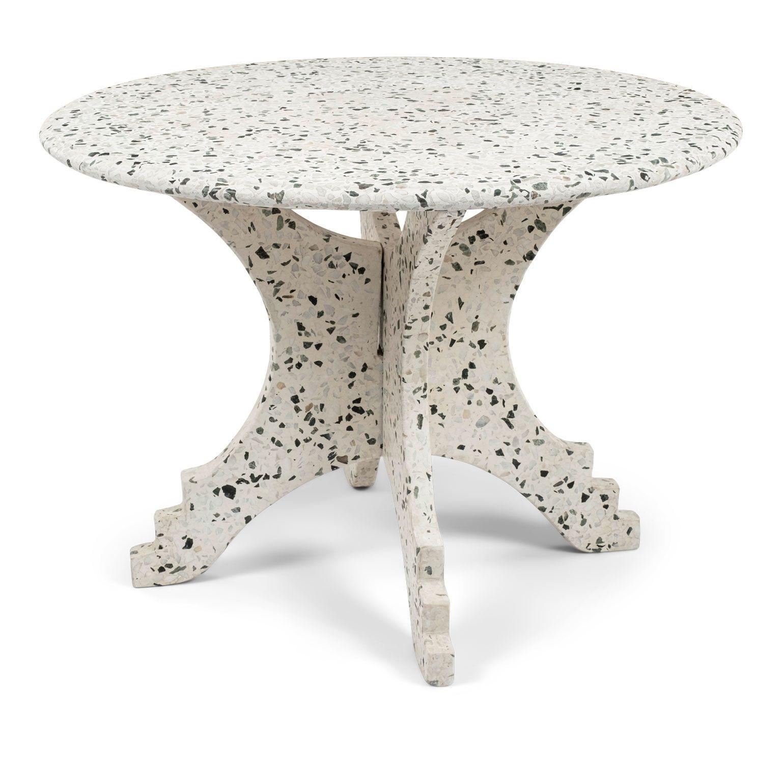 Large Round Vintage Blue and White Terrazzo Table For Sale 6