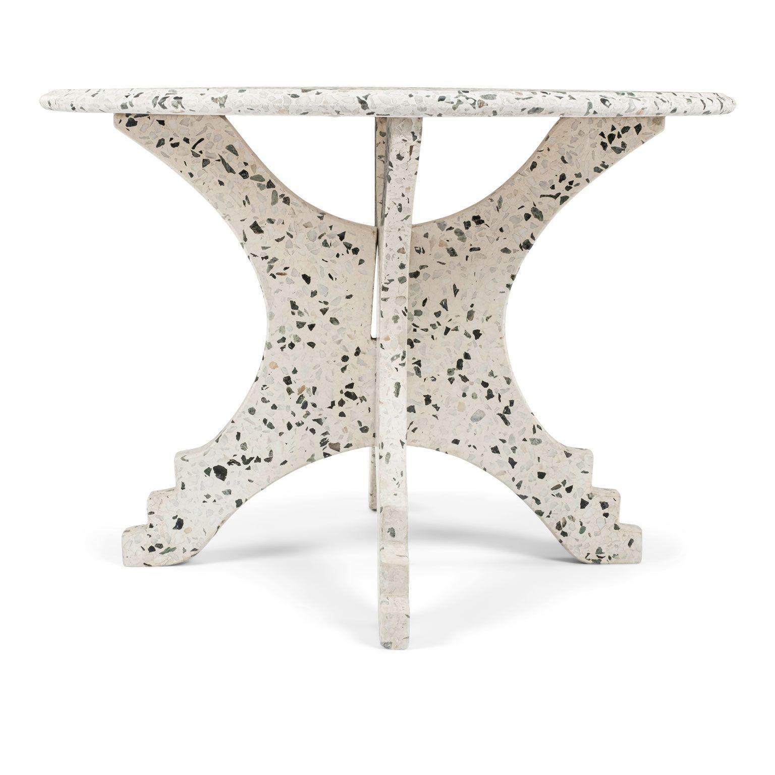 Modern Large Round Vintage Blue and White Terrazzo Table For Sale