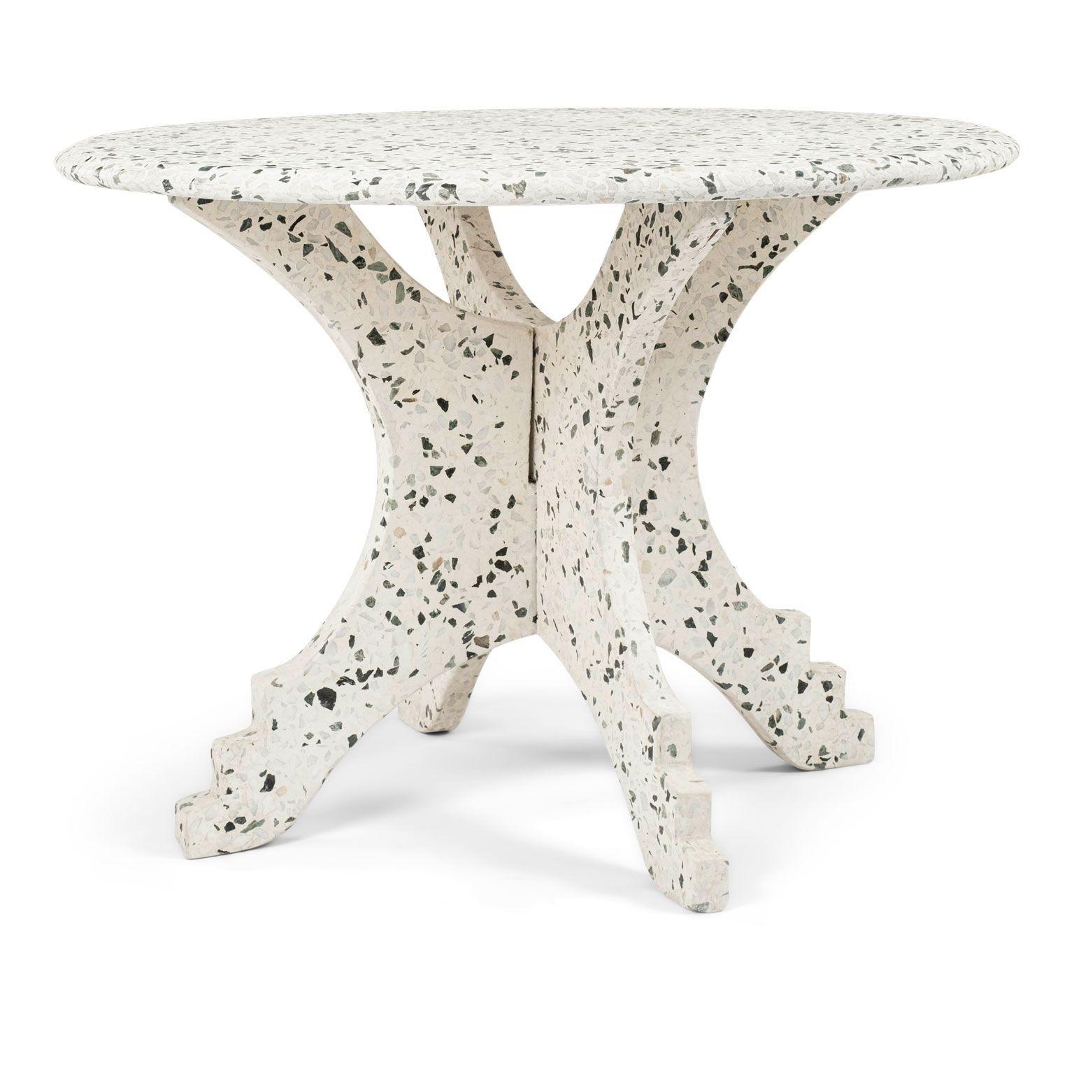 Carved Large Round Vintage Blue and White Terrazzo Table For Sale
