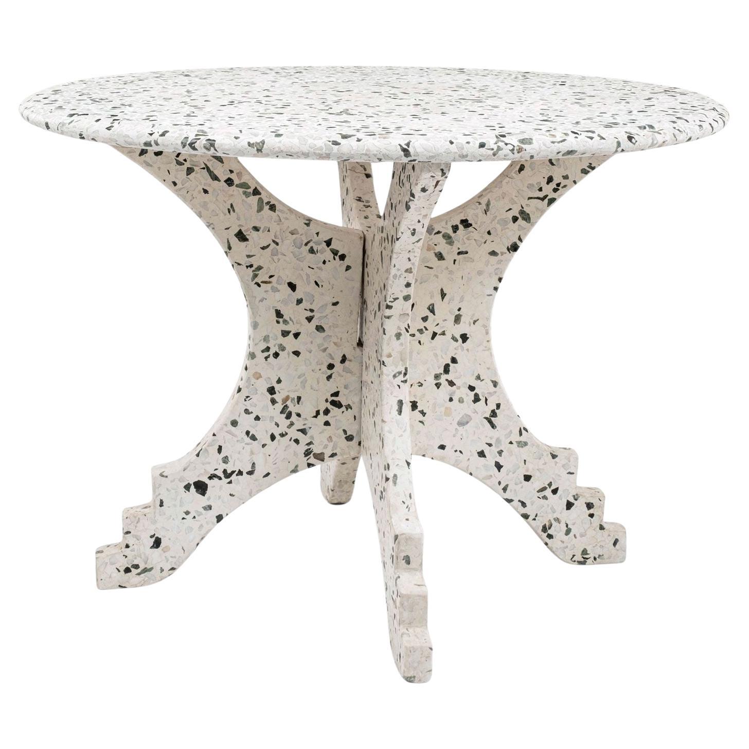 Large Round Vintage Blue and White Terrazzo Table For Sale
