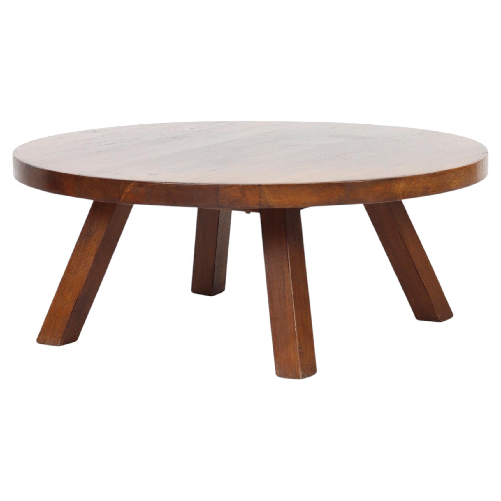 Large round Vintage Brutalist Mid-Century Oak Coffee Table