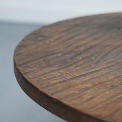 Large Round Vintage Brutalist Oak Farmhouse Coffee Table