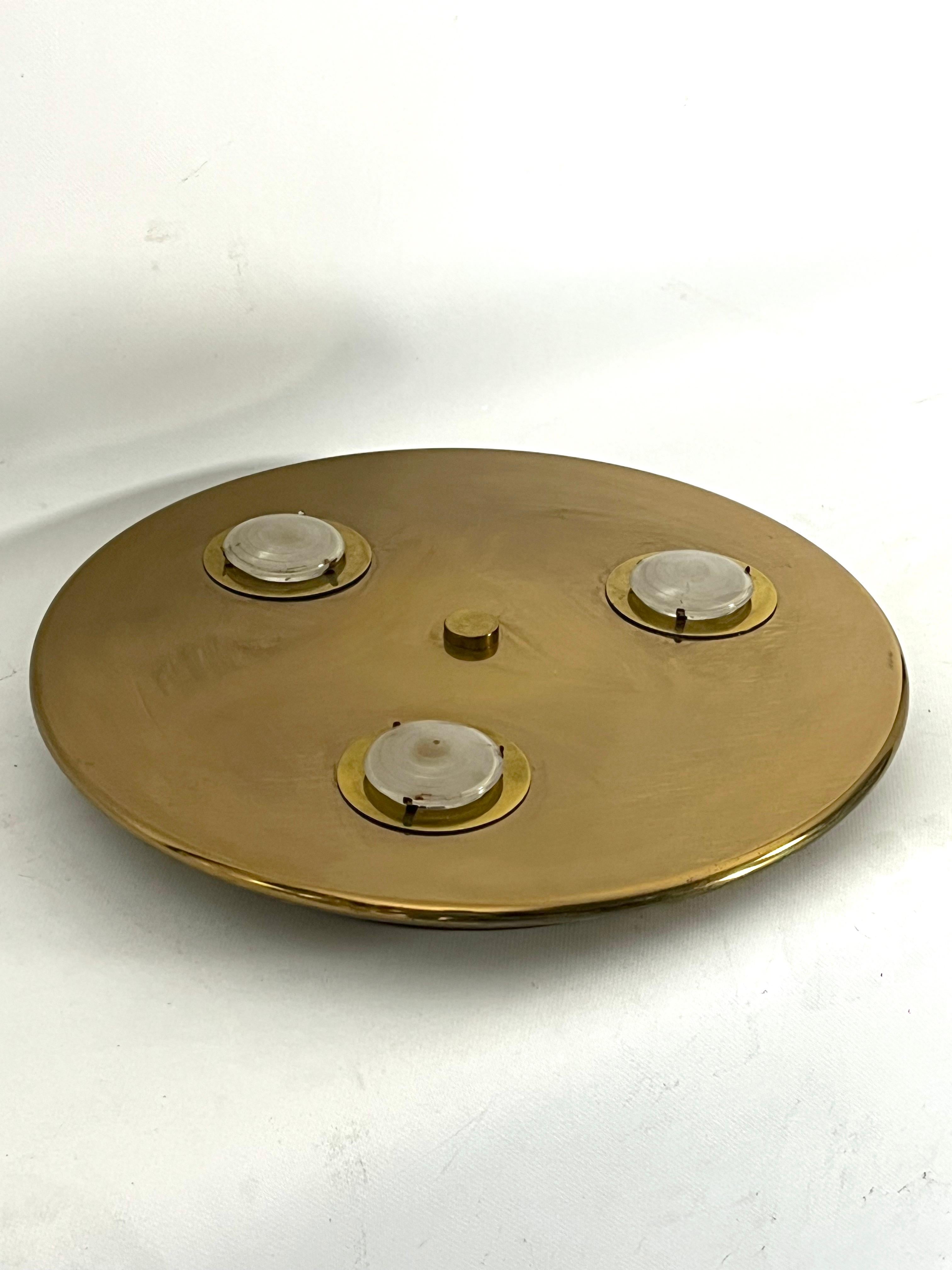 Mid-Century Modern Large round vintage ceiling lamp in bronzed brass. Italy 1970s For Sale
