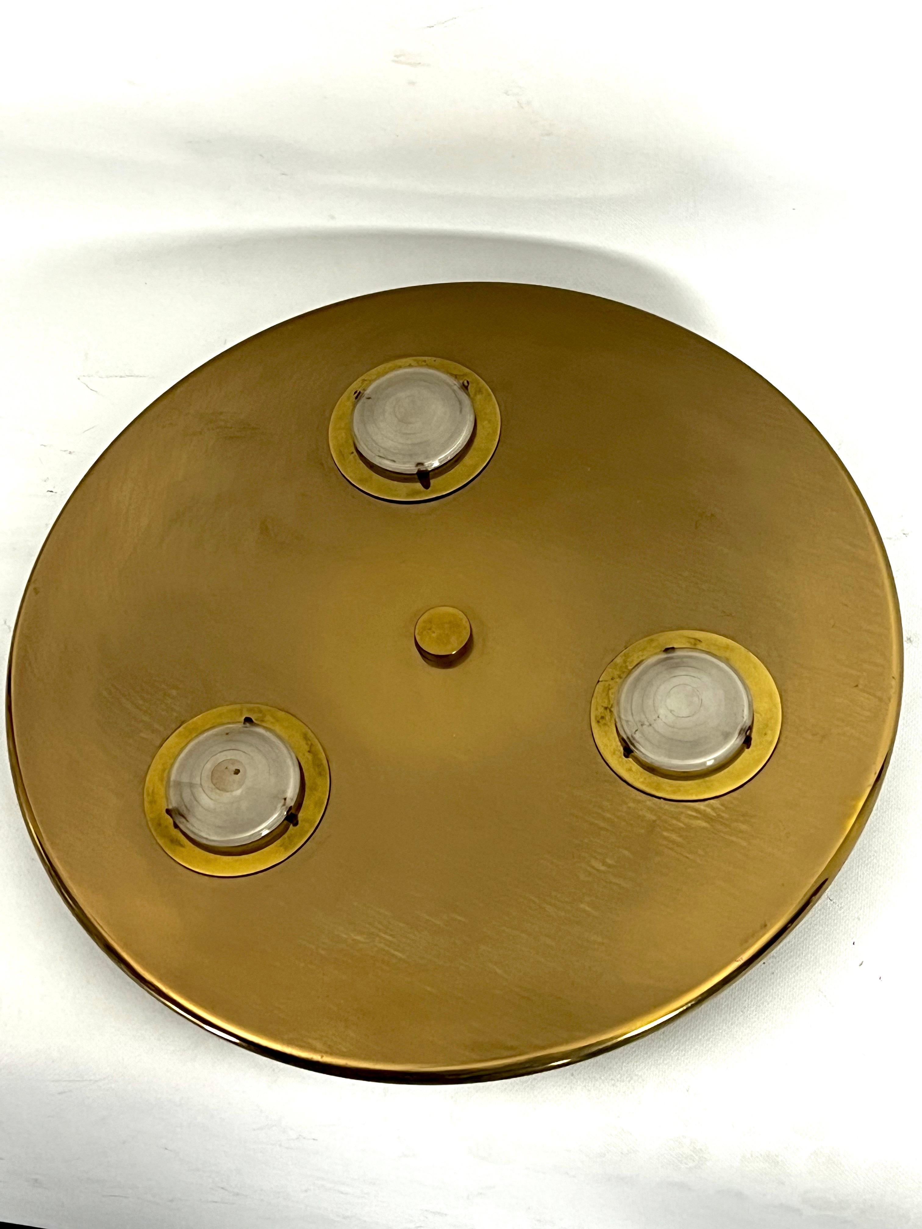 20th Century Large round vintage ceiling lamp in bronzed brass. Italy 1970s For Sale