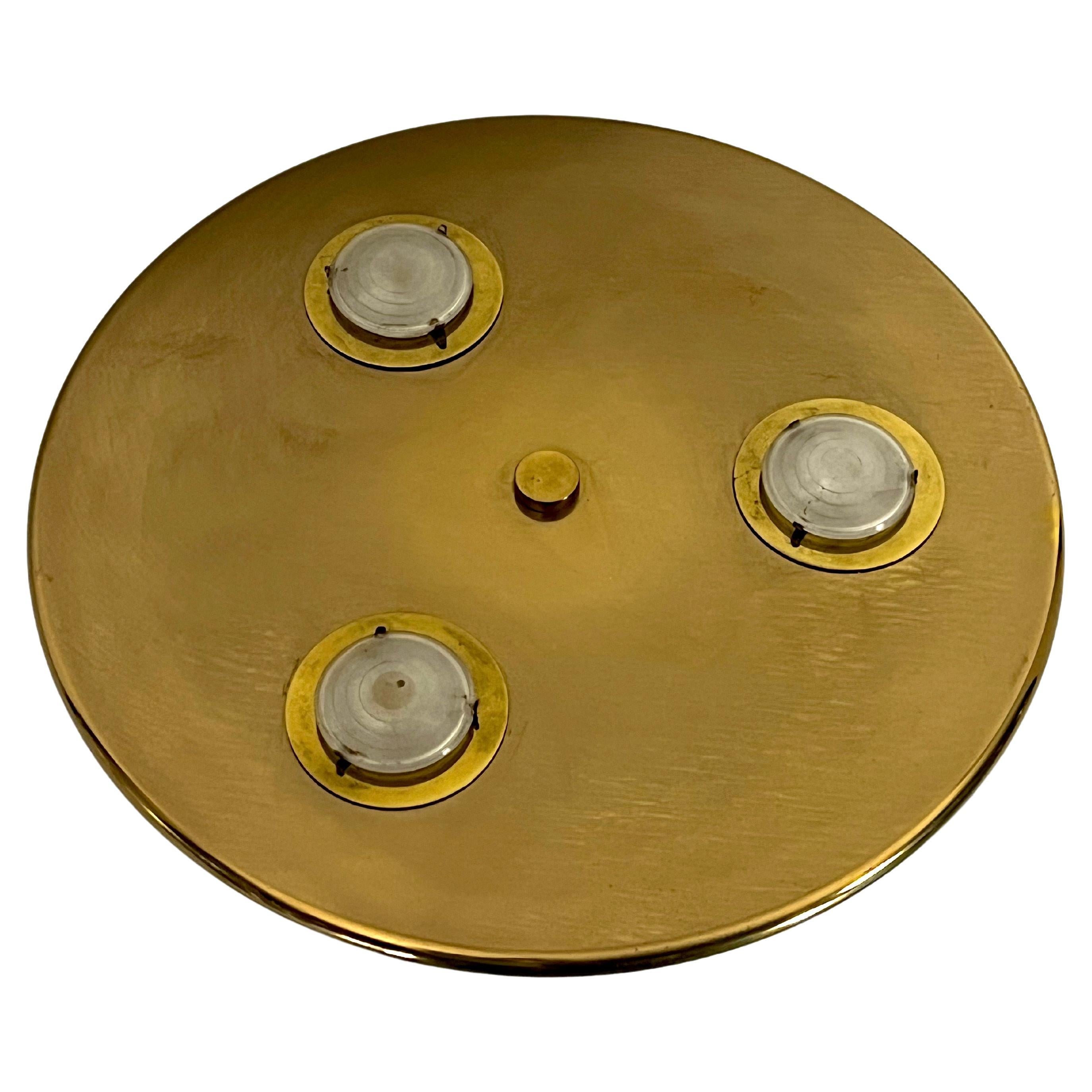 Large round vintage ceiling lamp in bronzed brass. Italy 1970s For Sale