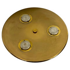 Large round vintage ceiling lamp in bronzed brass. Italy 1970s