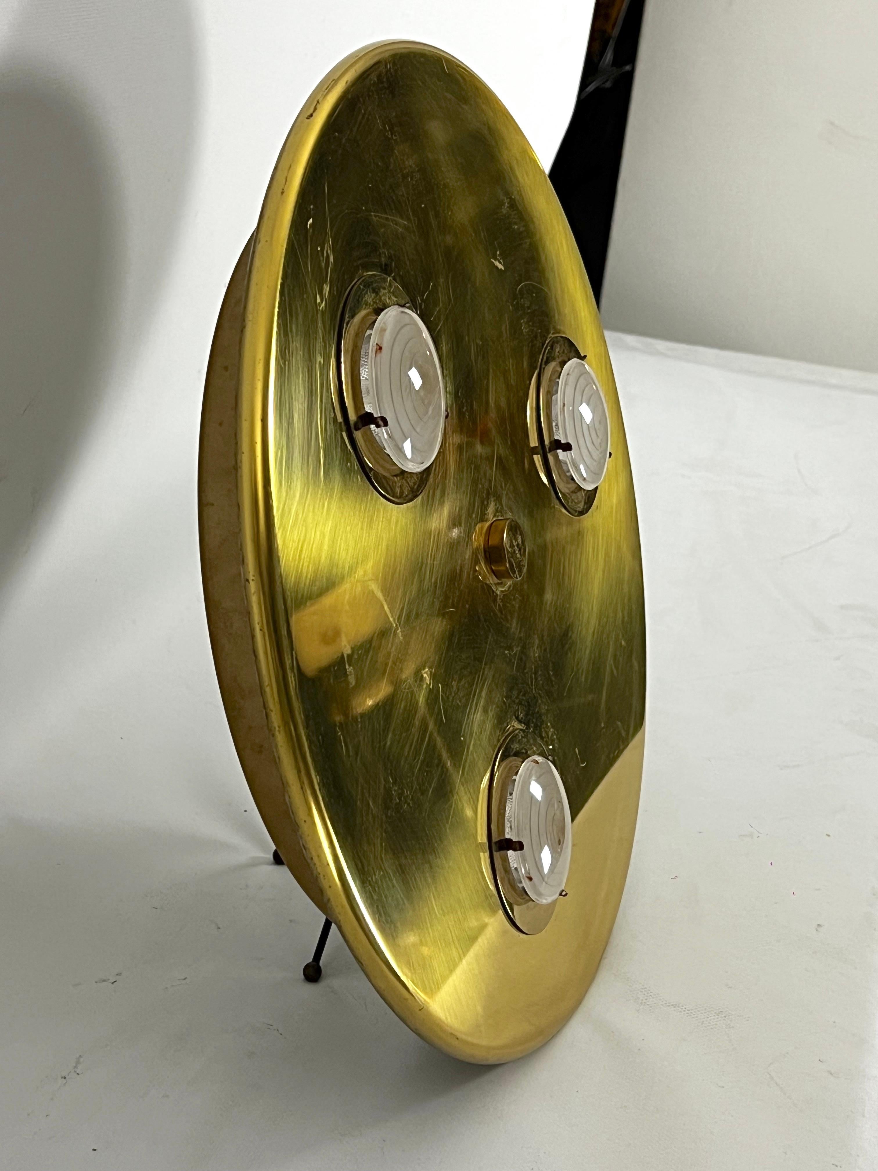 Brass Large round vintage ceiling lamp in gilded brass. Italy 1970s For Sale