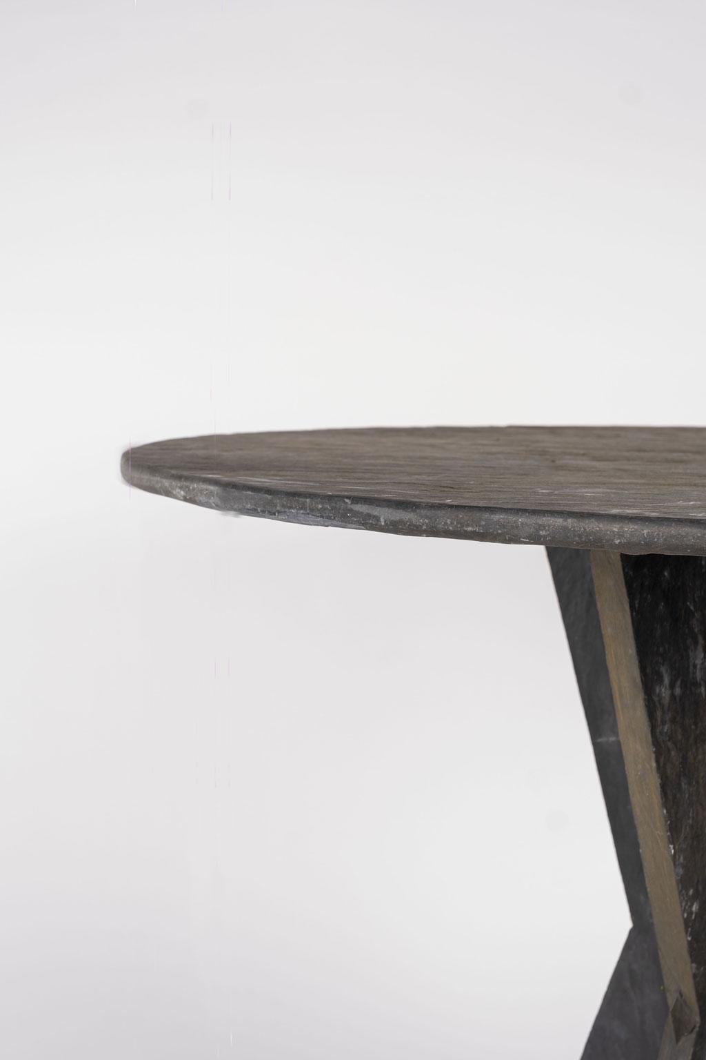 Hand-Carved Large Round Vintage Slate Table