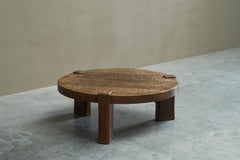 Large Round Wabi Sabi Style Coffee Table in Solid Oak 1960s