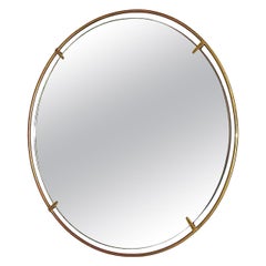 Large Round Wall Mirror Fontana Arte Gio Ponti Style Brass Glass, Italy, 1950s