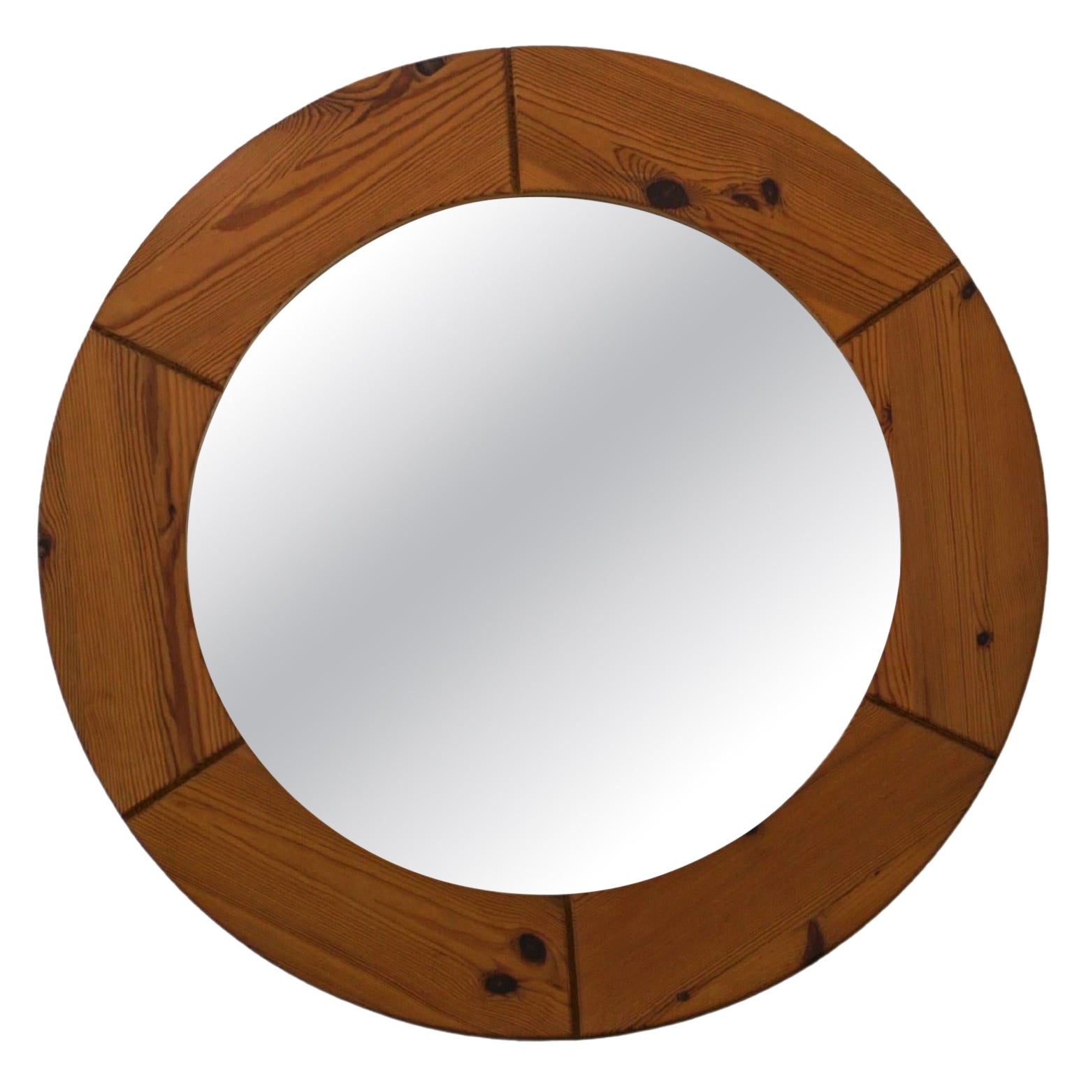 Grand miroir mural rond en pin massif par Glasmäster Markaryd, Suède, années 1960