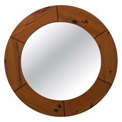 Grand miroir mural rond en pin massif par Glasmäster Markaryd, Suède, années 1960