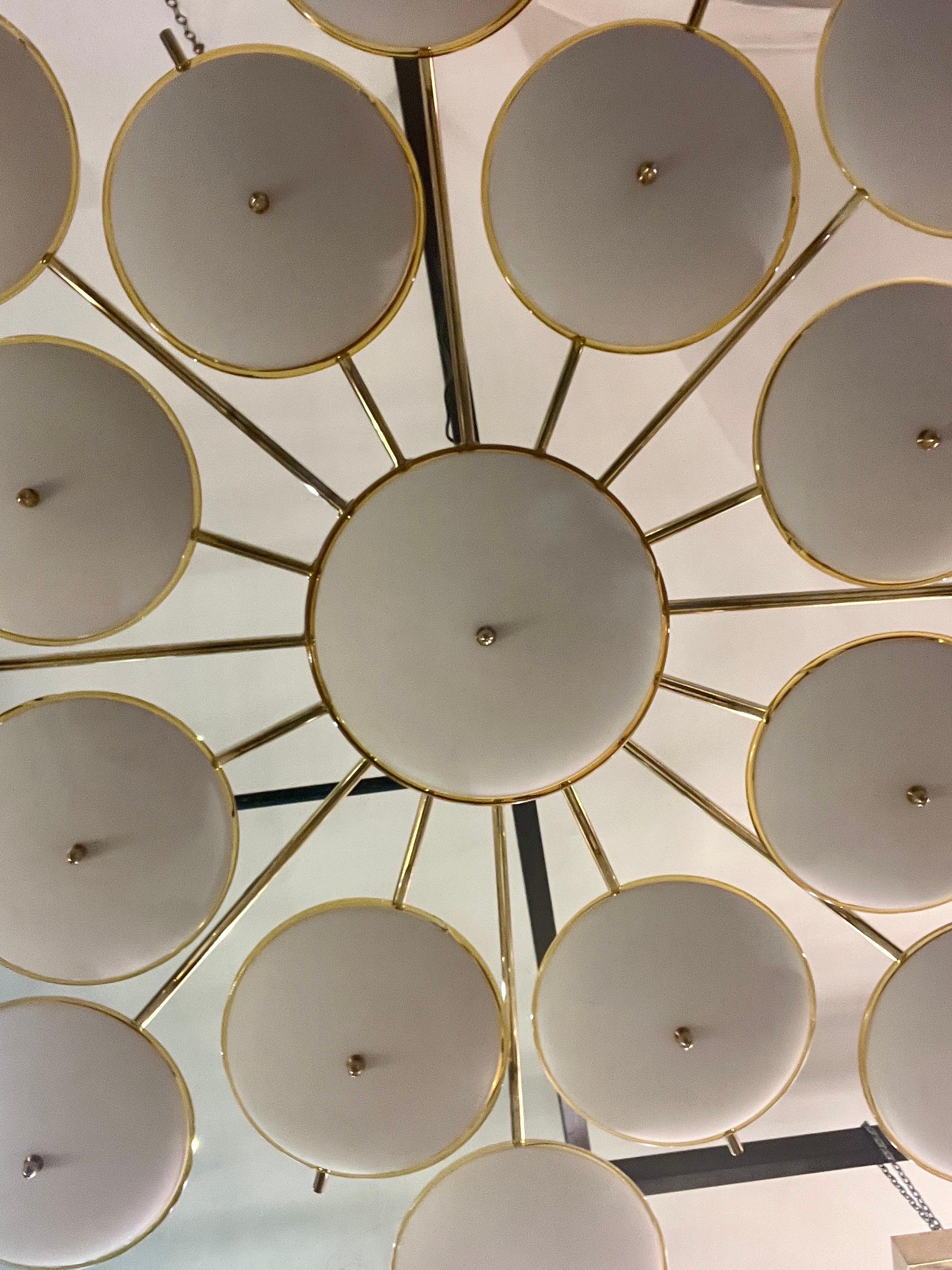 Large Round White and Amber Toned Murano Glass Chandelier by Vistosi, 1970 For Sale 9