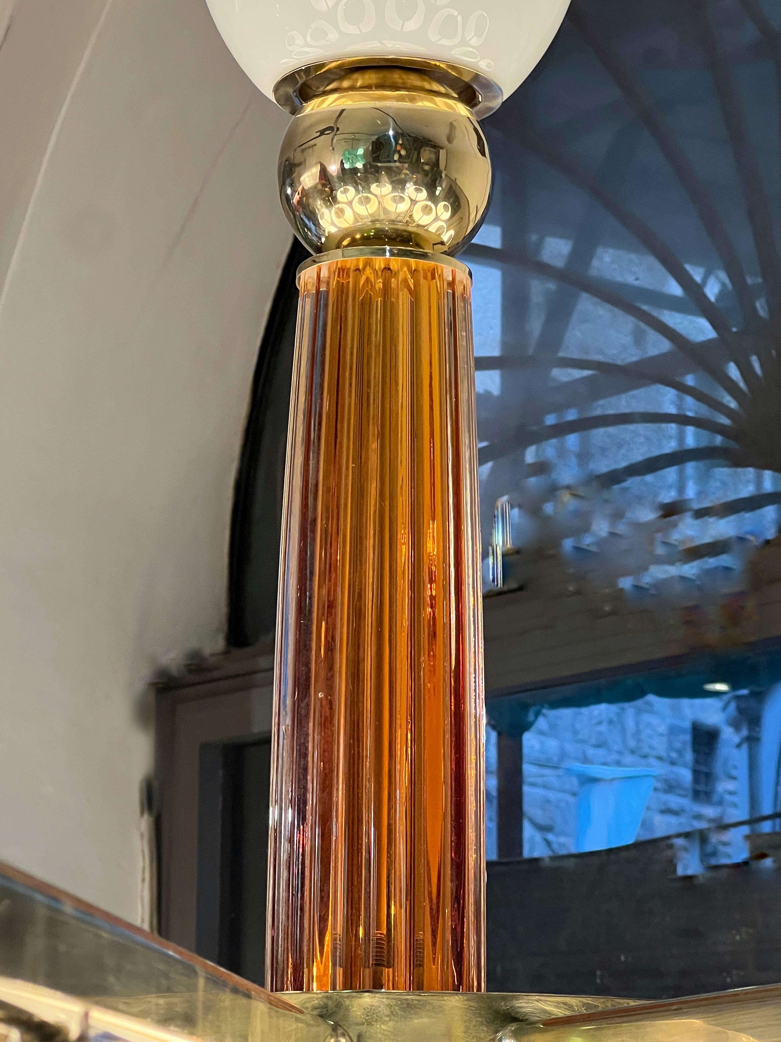 Large Round White and Amber Toned Murano Glass Chandelier by Vistosi, 1970 For Sale 11