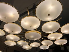 Large Round White and Amber Toned Murano Glass Chandelier, Vistosi, 1970