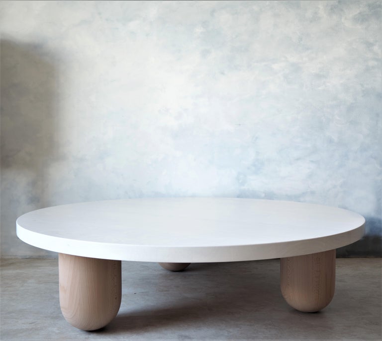 Large Round White Column Coffee Table, Large Round White Top Coffee Table