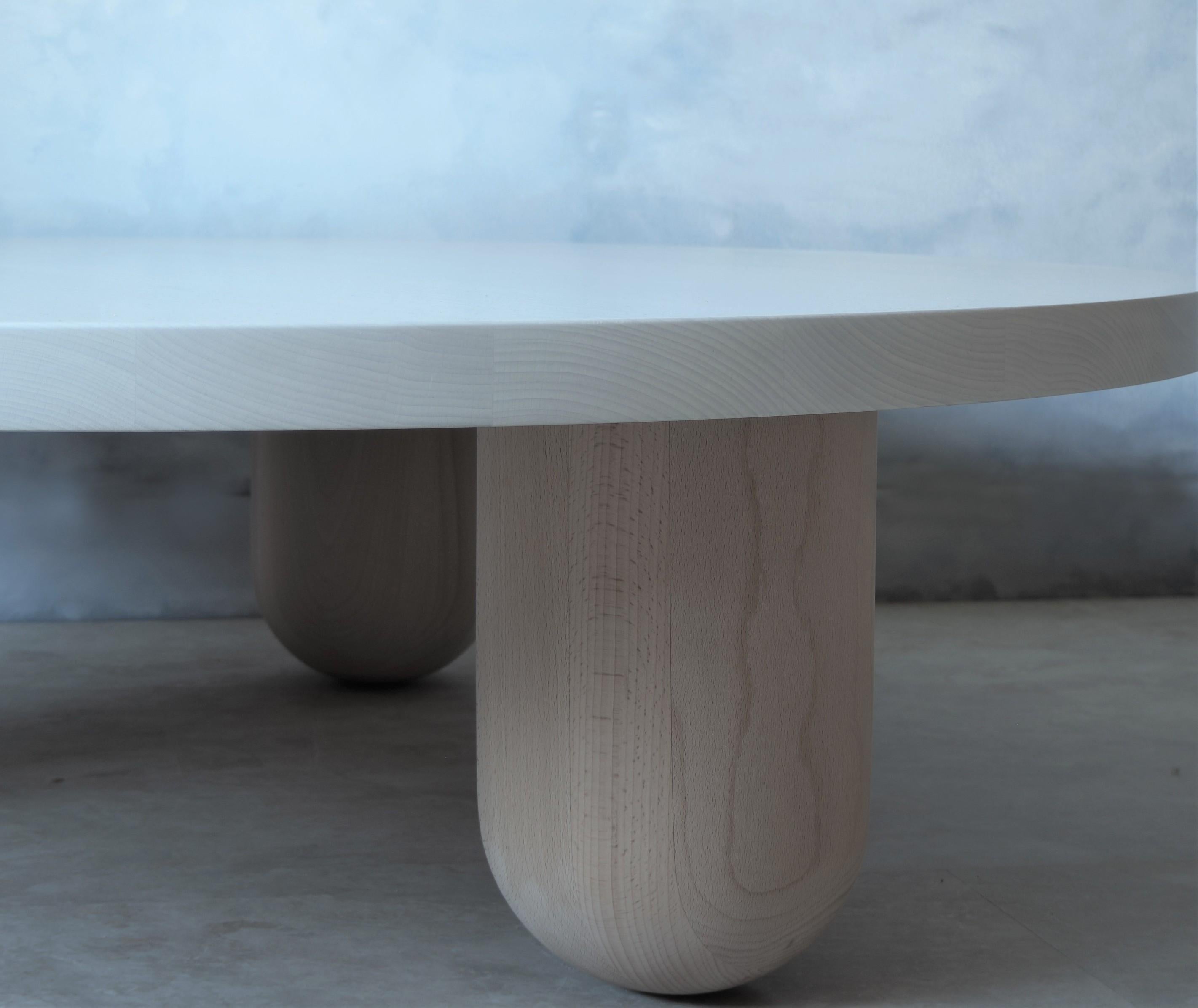 Bleached Large Round White Column Coffee Table by MSJ Furniture Studio