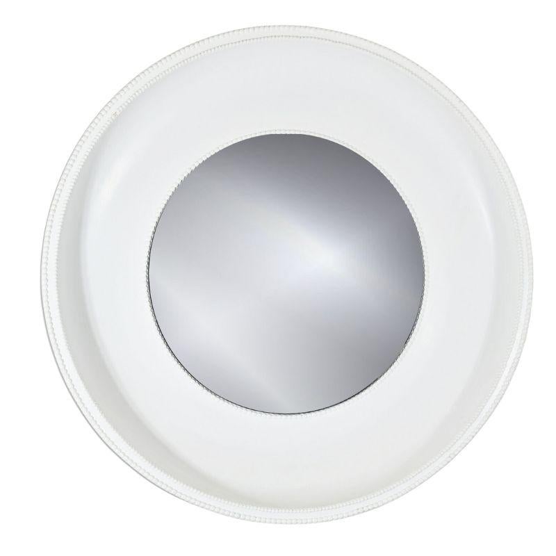 20th Century Large Round White Plaster Mirror With Bead Edge For Sale