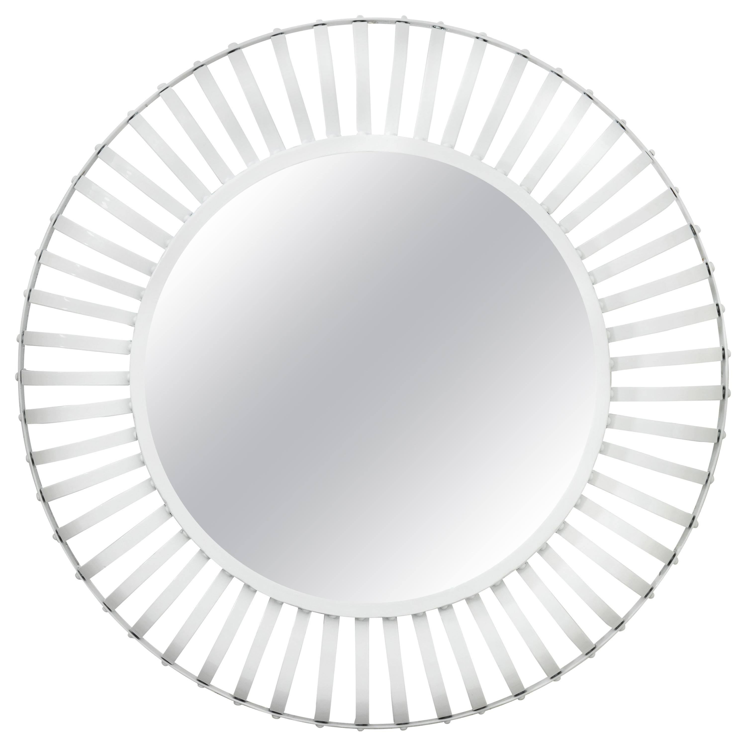 Large Round White Industrial Iron Mirror