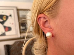 Large Round White South Sea Pearl Stud Earrings 14K White Gold
