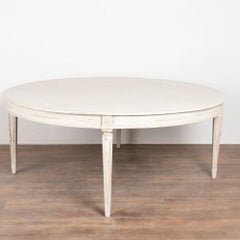 Large Round White Swedish Gustavian Style Dining Table, Reproduction
