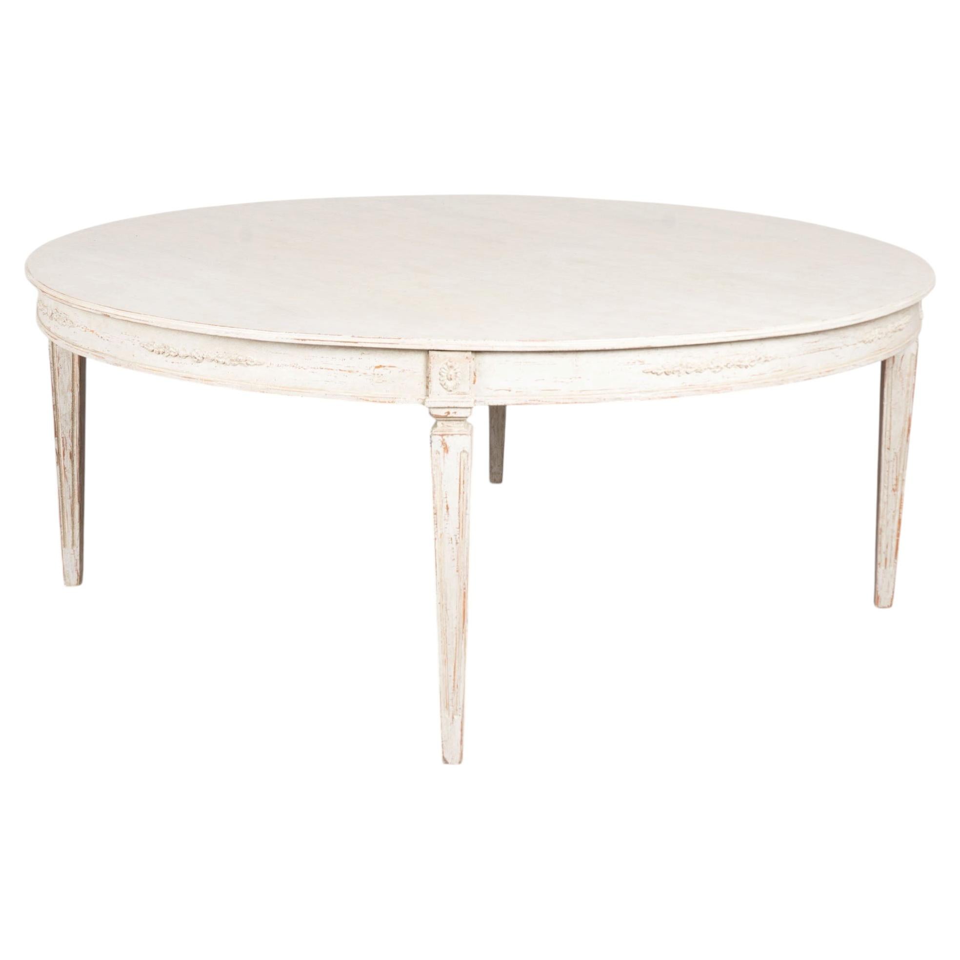 Grande table de salle à manger ronde blanche de style suédois gustavien, reproduction