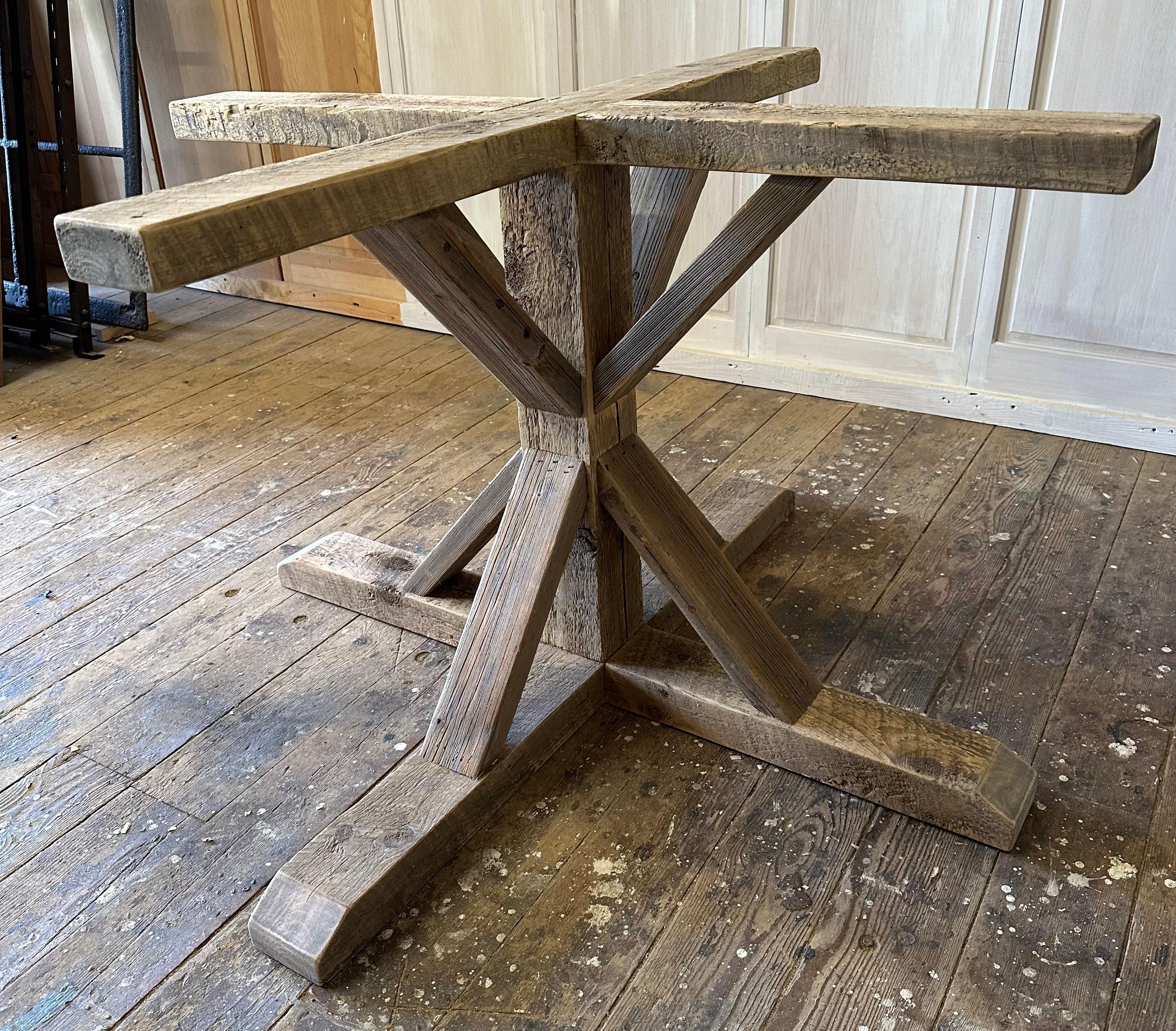 20th Century Large Round White Washed Pedestal Farmhouse Dining Table For Sale