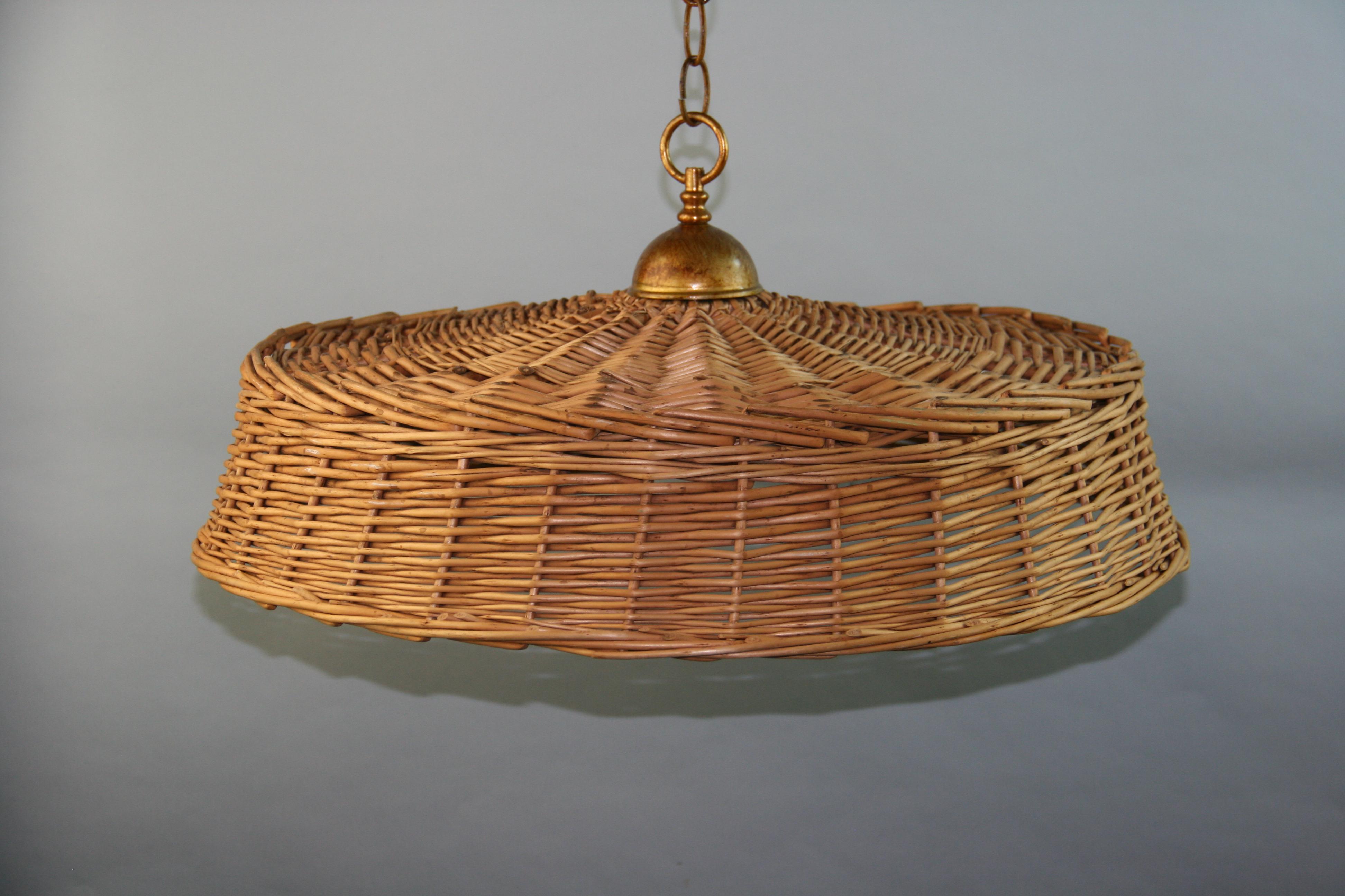 Large Round Wicker Pendant '2 available' In Good Condition For Sale In Douglas Manor, NY
