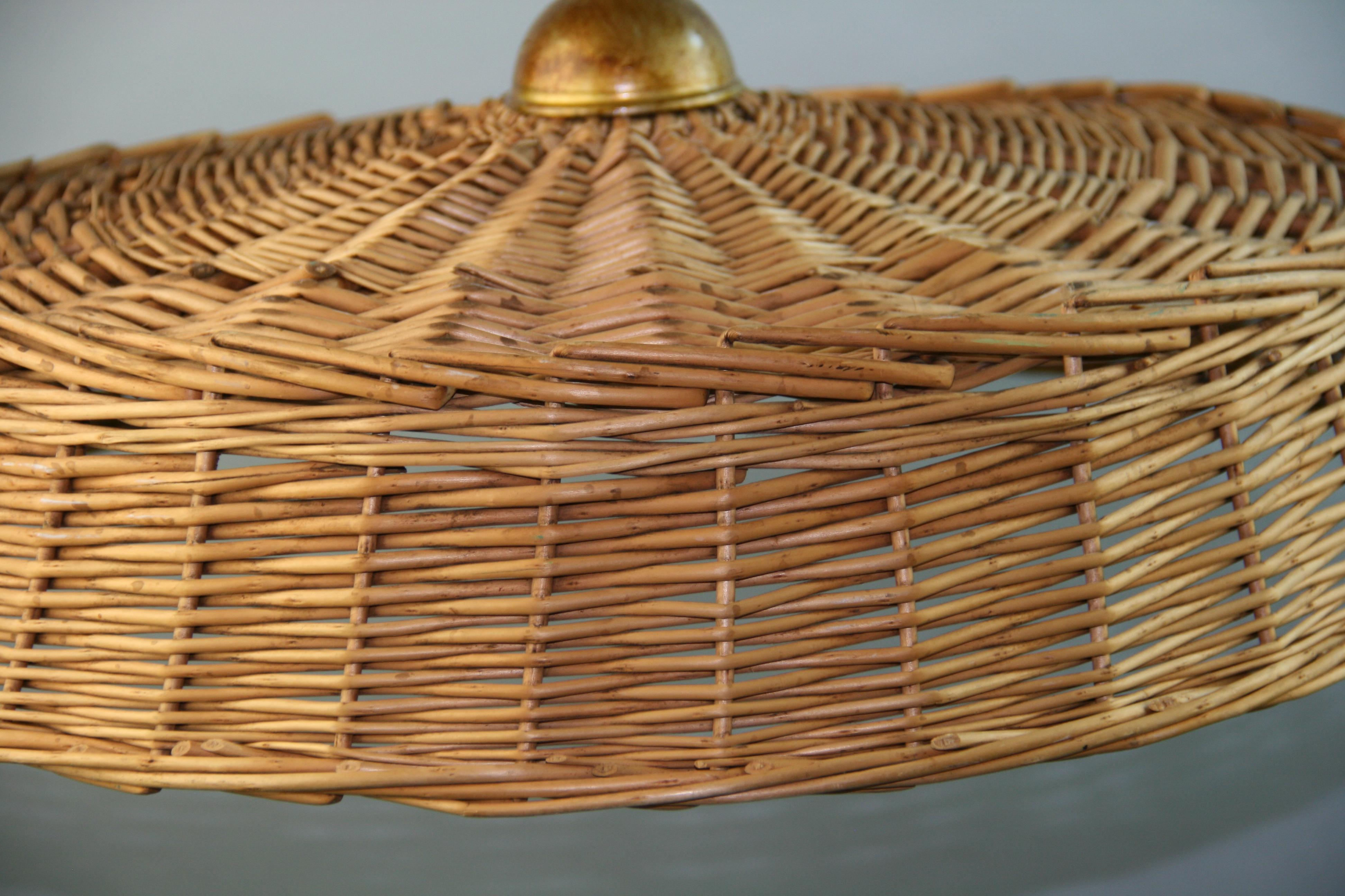 Mid-20th Century Large Round Wicker Pendant '2 available' For Sale