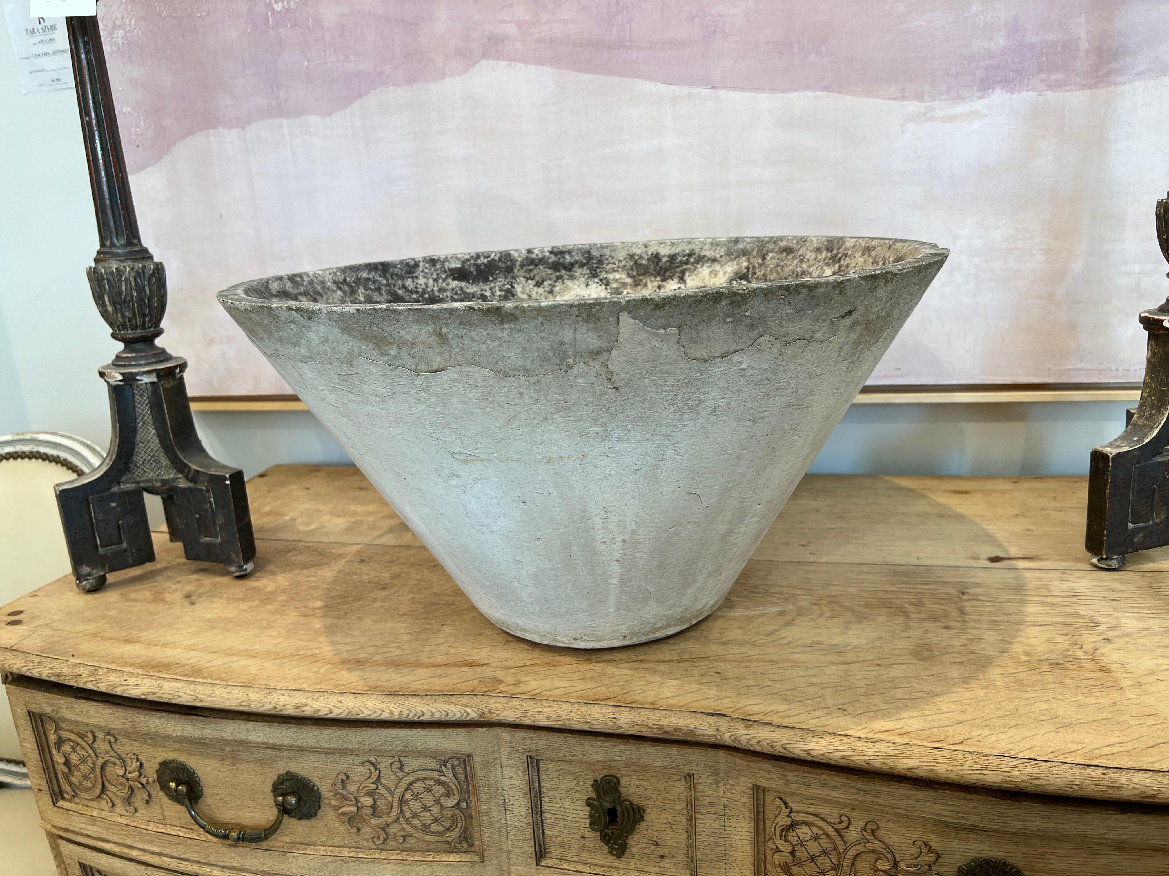 Iconic Willy Guhl conical planter.  Stunning example of his work with lovey patina.