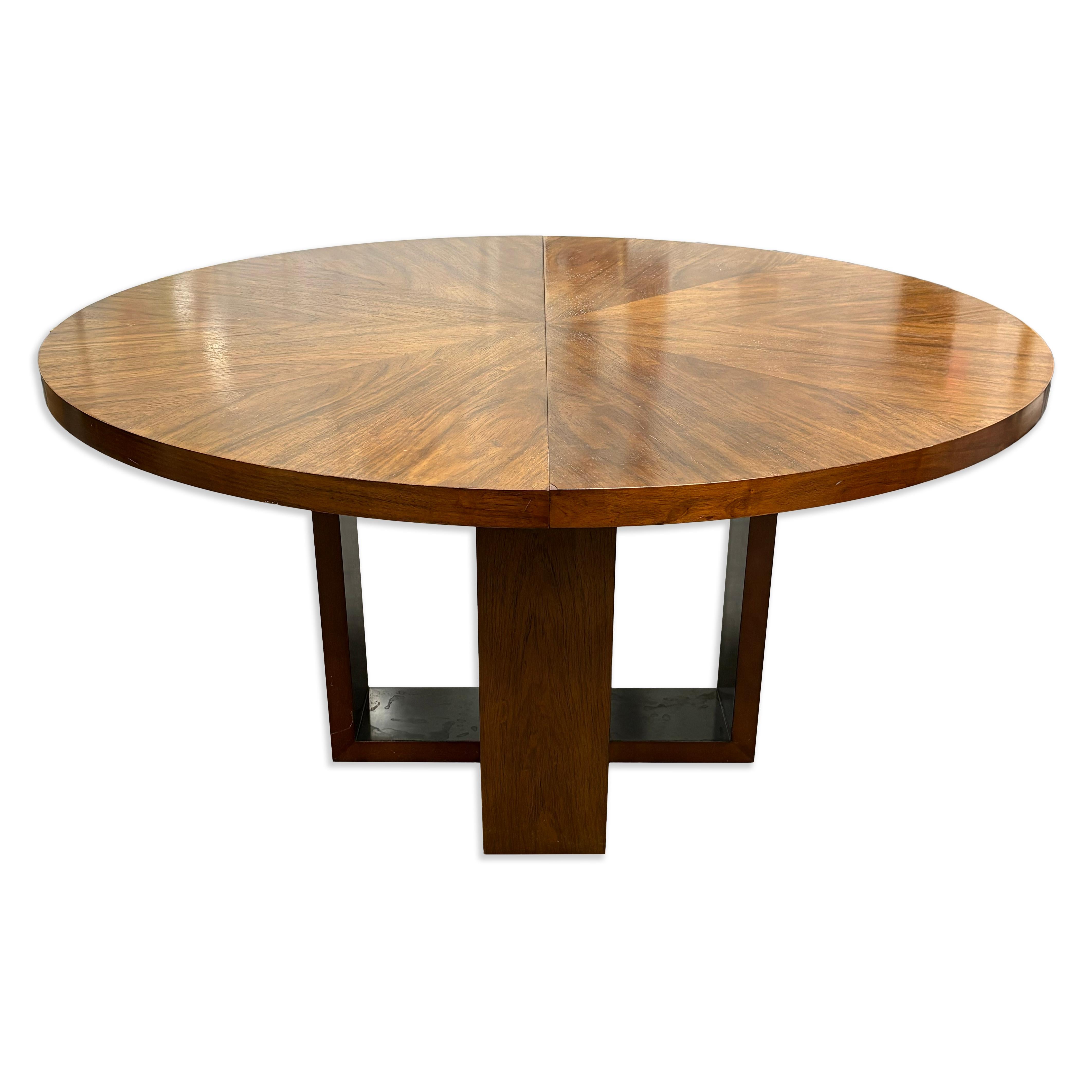 Modern Large Round Wood Cross Base Dining Table In The Style Of Bruno Matteson For Sale