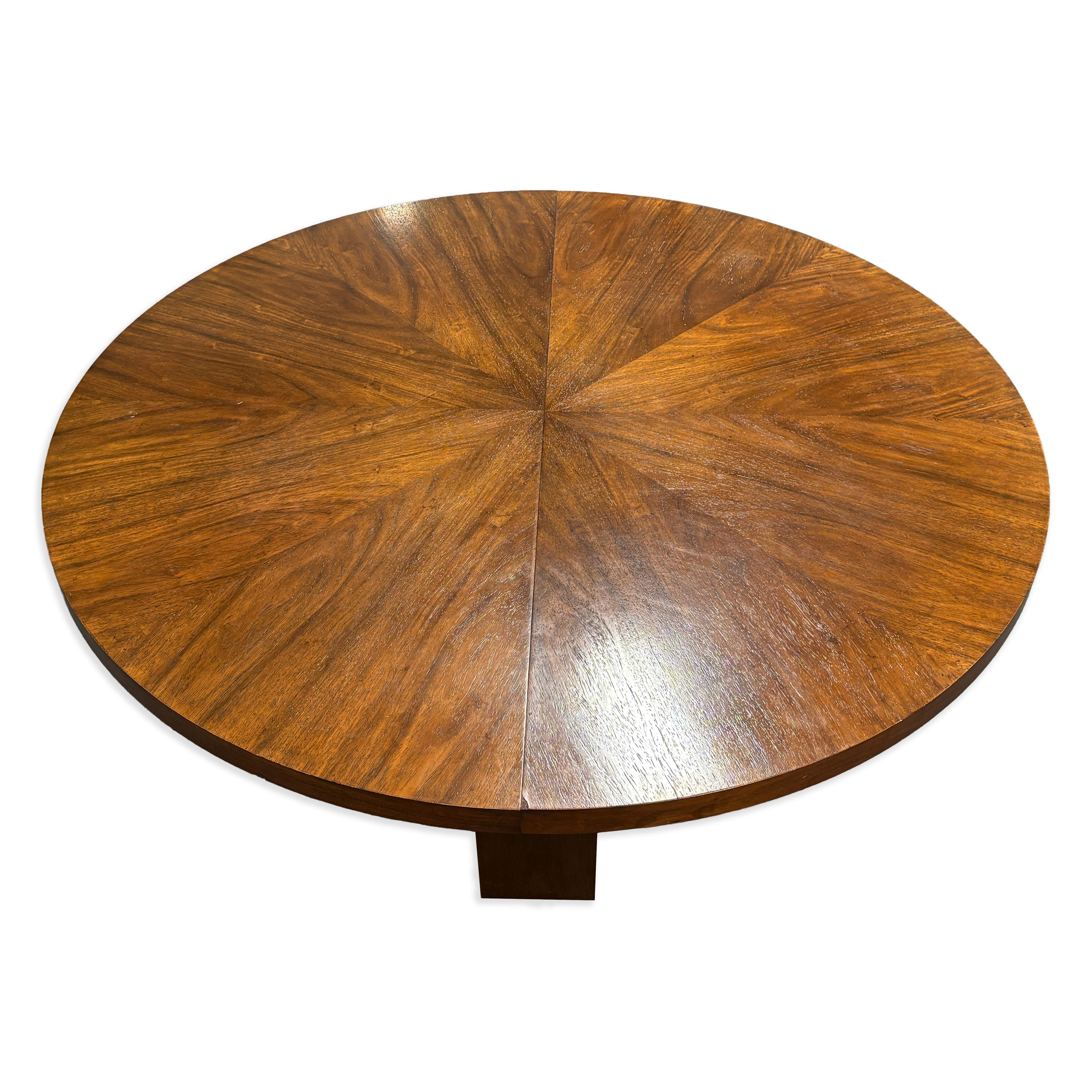 Unknown Large Round Wood Cross Base Dining Table In The Style Of Bruno Matteson For Sale