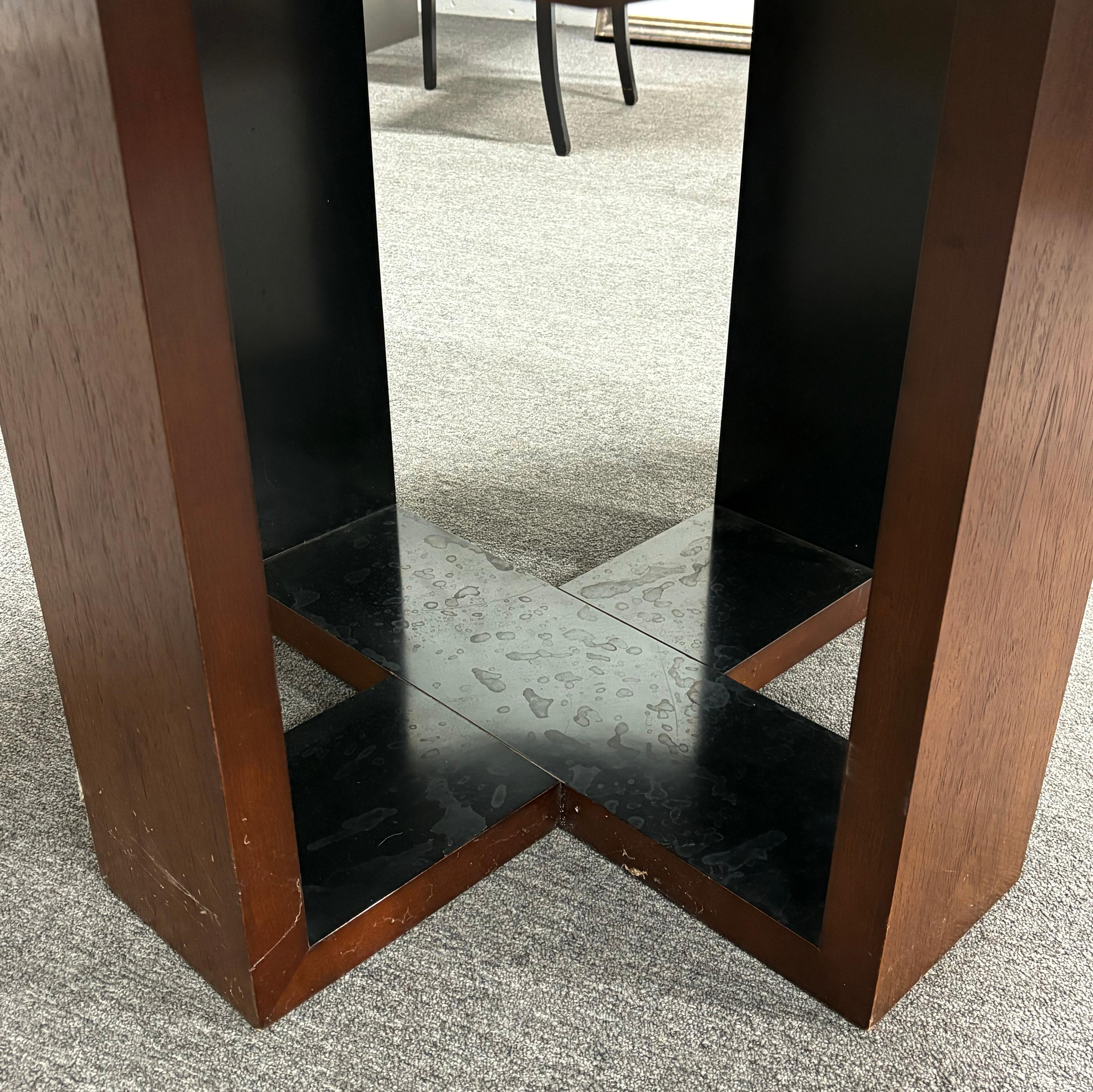 20th Century Large Round Wood Cross Base Dining Table In The Style Of Bruno Matteson For Sale