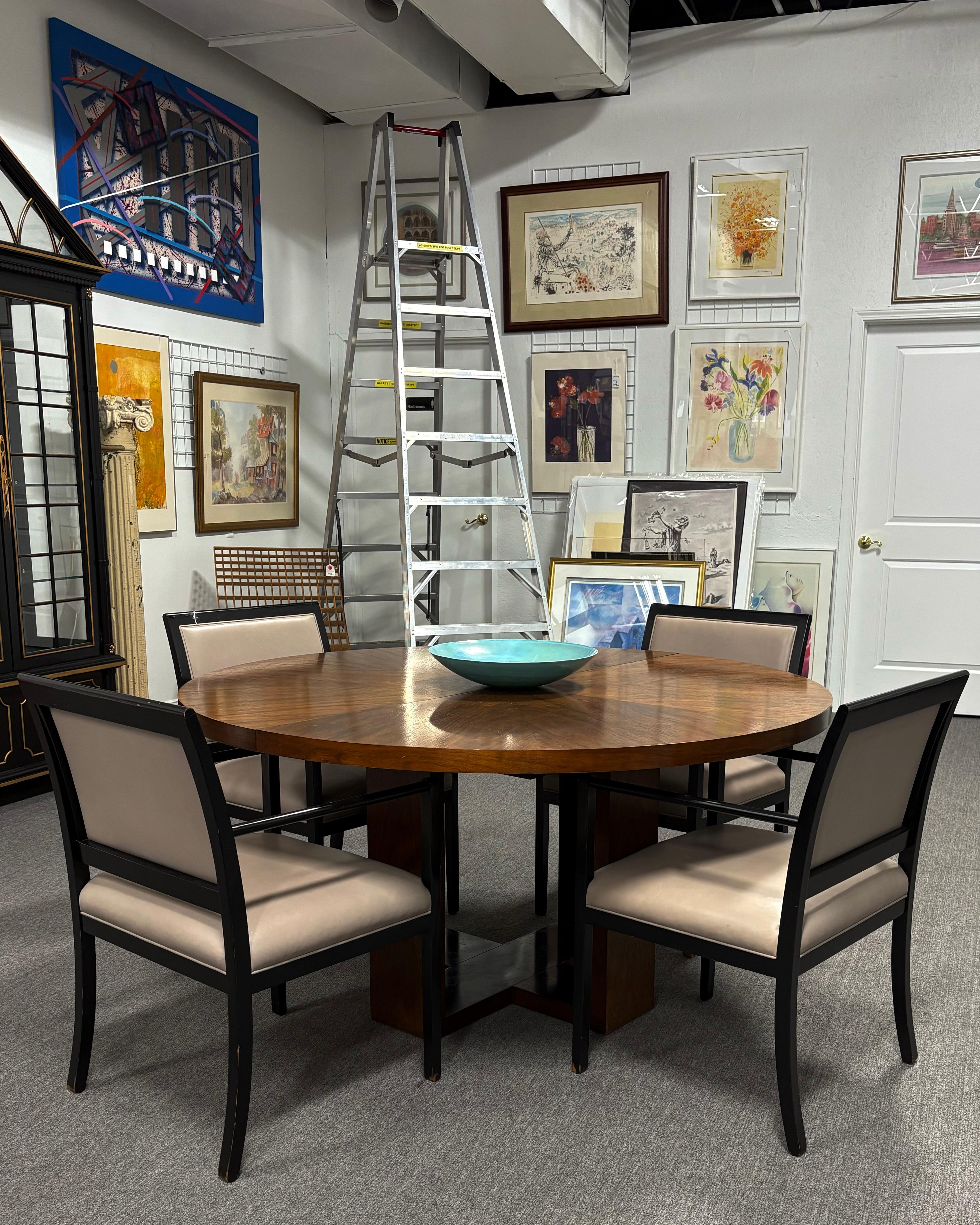 Large Round Wood Cross Base Dining Table In The Style Of Bruno Matteson For Sale 1