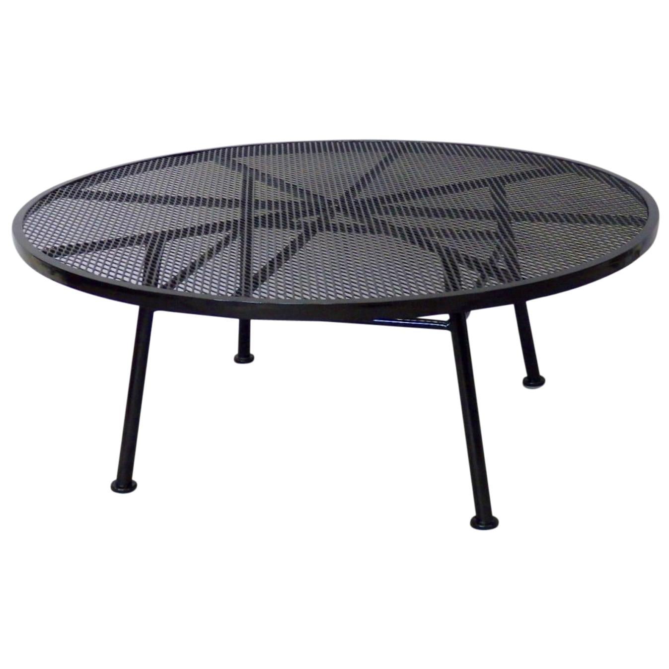 Large Round Woodard Gloss Black Wrought Iron Coffee Cocktail Table