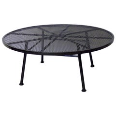 Large Round Woodard Gloss Black Wrought Iron Coffee Cocktail Table