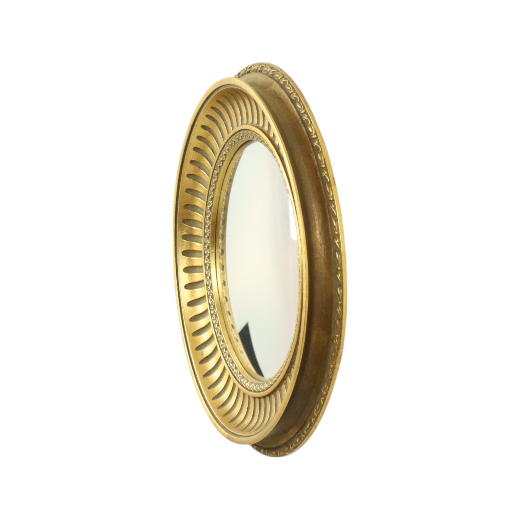Grande specchio rotondo di legno Butler Specchio convesso Occhio di strega Oro in vendita 7