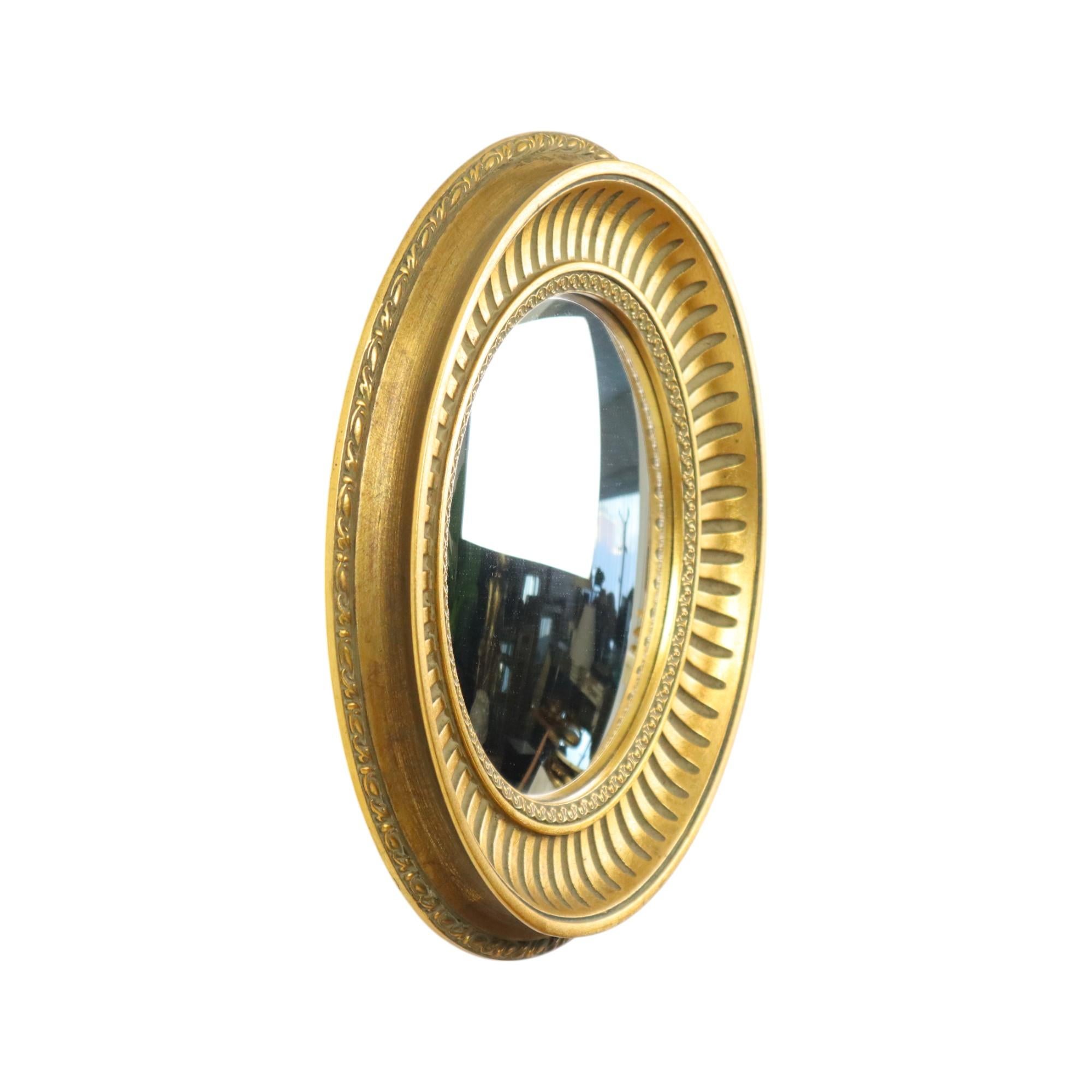 Grande specchio rotondo di legno Butler Specchio convesso Occhio di strega Oro in vendita 3