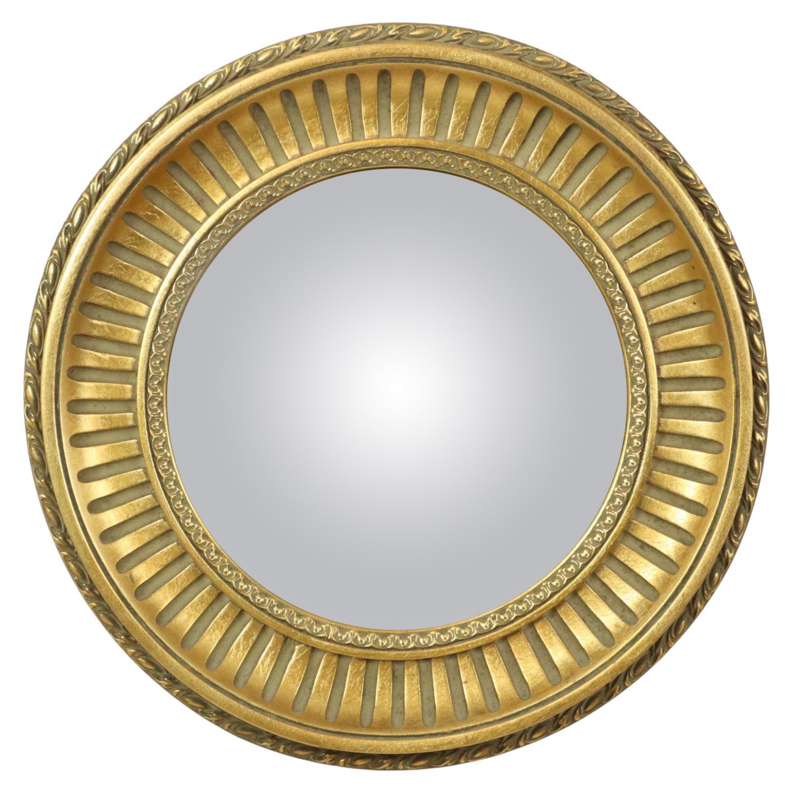 Large Round Wooden Butler Mirror Convex Mirror Witches Eye Gold