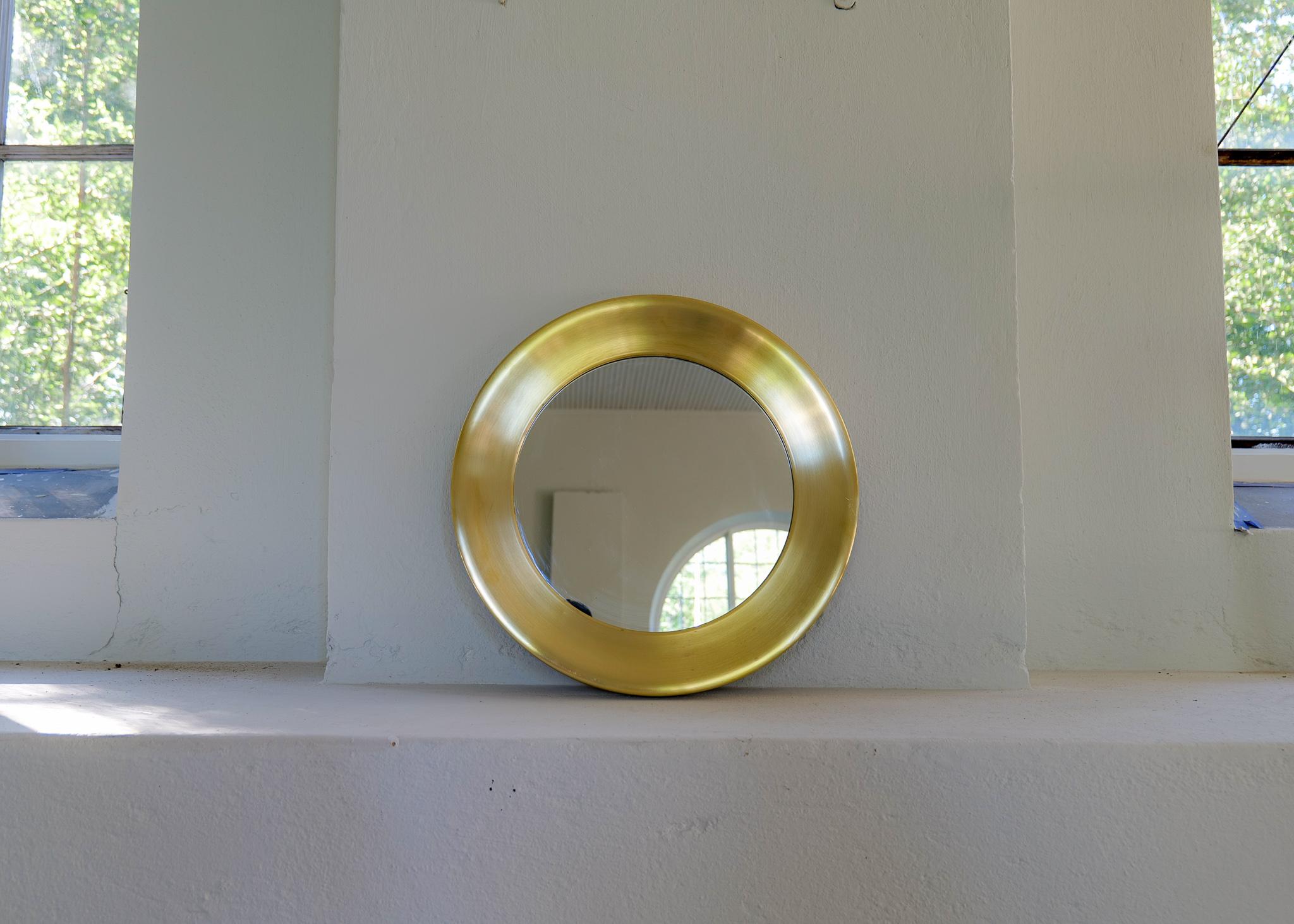 Mid-Century Modern Midcentury Modern Rounded Brass Mirror by Glasmäster in Markaryd, Sweden, 1960s For Sale