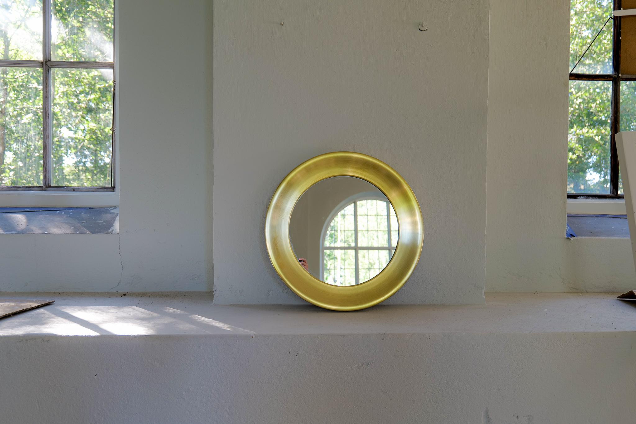 Swedish Midcentury Modern Rounded Brass Mirror by Glasmäster in Markaryd, Sweden, 1960s For Sale