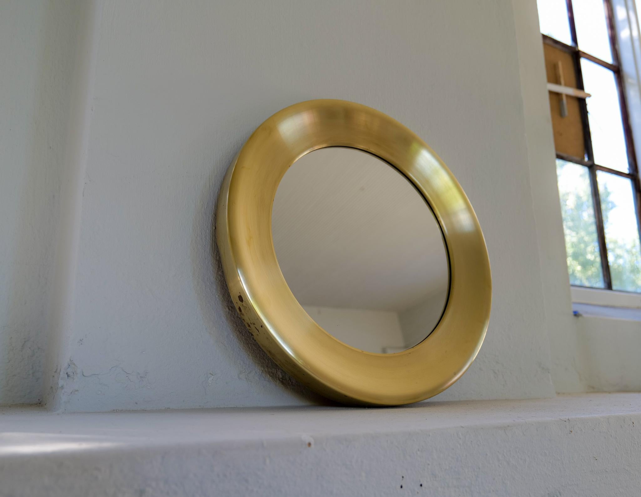 Mid-20th Century Midcentury Modern Rounded Brass Mirror by Glasmäster in Markaryd, Sweden, 1960s For Sale