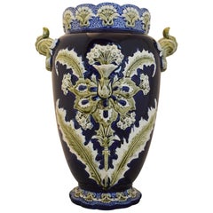 Large Royal Blue and Green Art Nouveau Majolica Vase by J.B De Bruybe 
